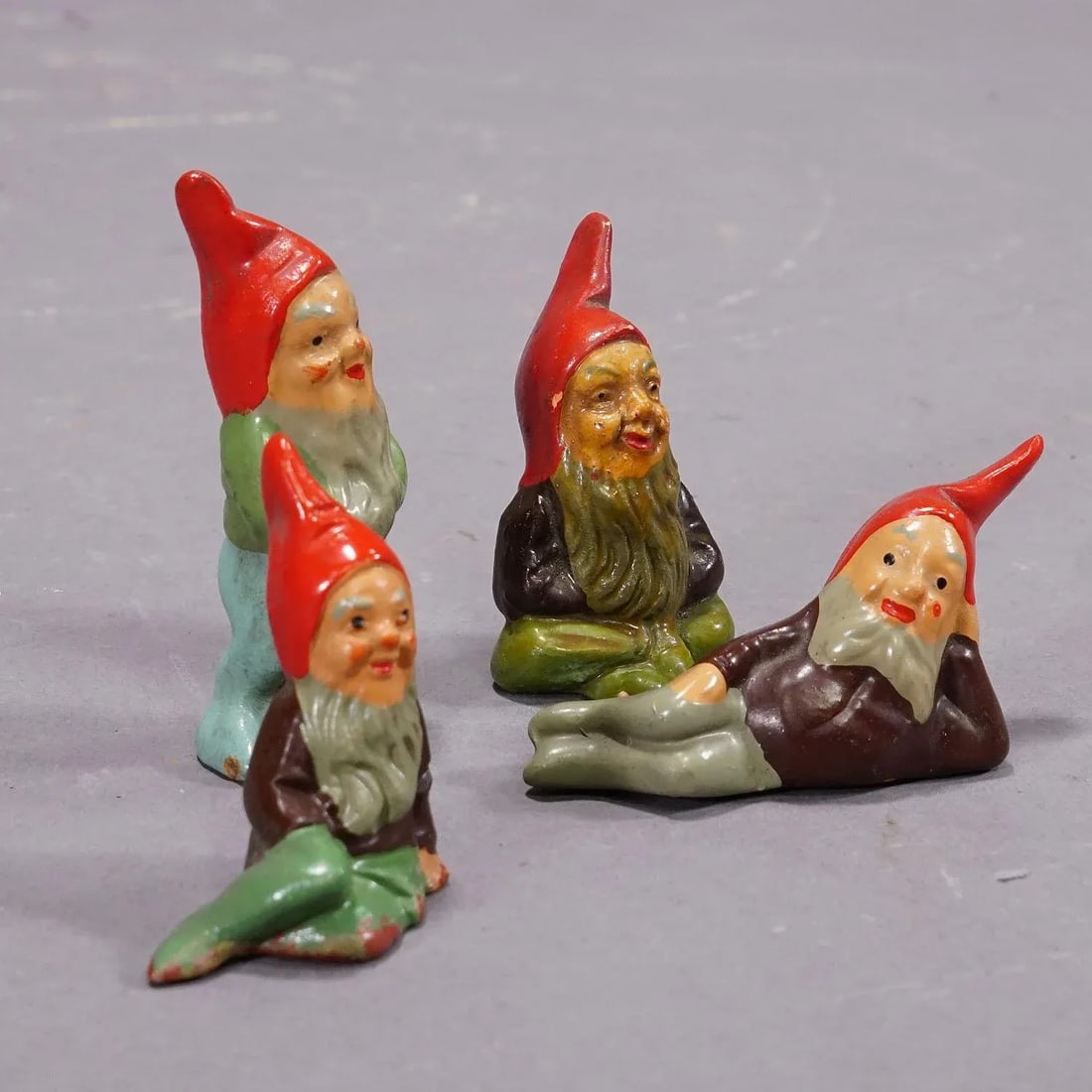 Lot of Four Tiny Terracotta Garden Gnomes, Germany Ca. 1950s - 2