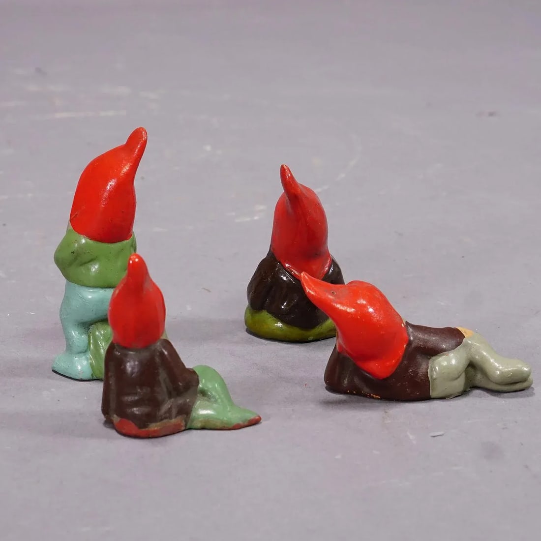 Lot of Four Tiny Terracotta Garden Gnomes, Germany Ca. 1950s - 3