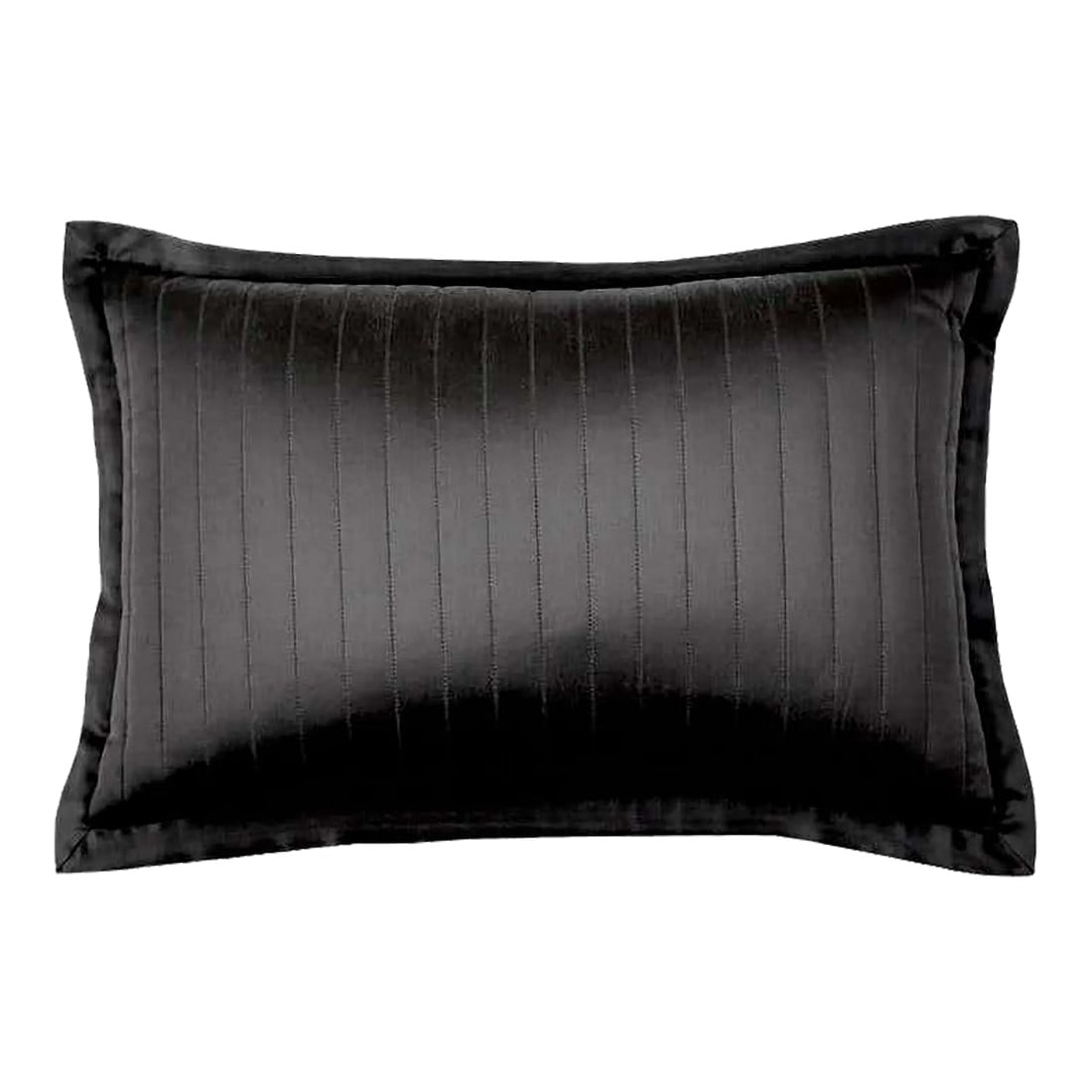 Channeled Silk Charmeuse Black Boudoir Pillow Sham, Flanged, Zip: Channeled silk charmeuse chocolate brown boudoir pillow sham, flanged, zip. Measures: 20 x 14. Condition: Imperfections: No Imperfections Dimensions: Height: 10 in. Width: 14 in. Depth: 4 in.