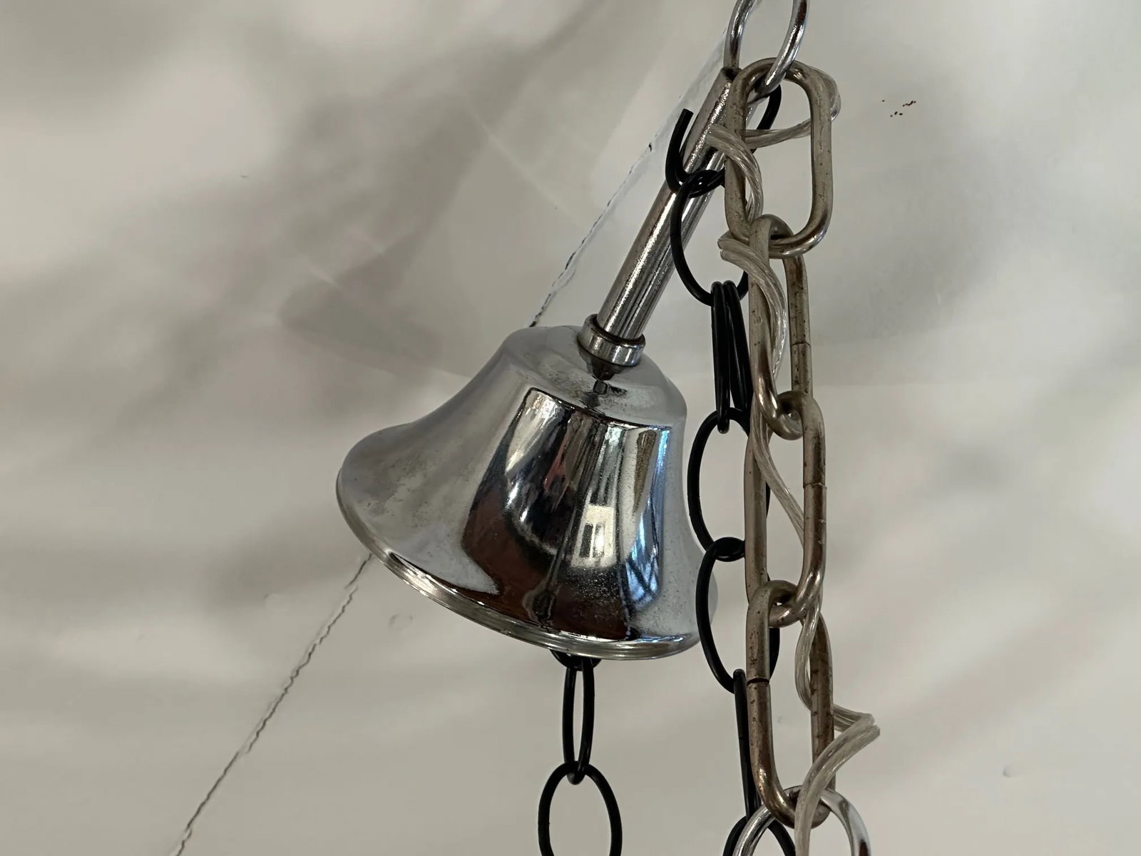Mid Century Modern Textured Glass & Chrome 3 Tier Chandelier - 3