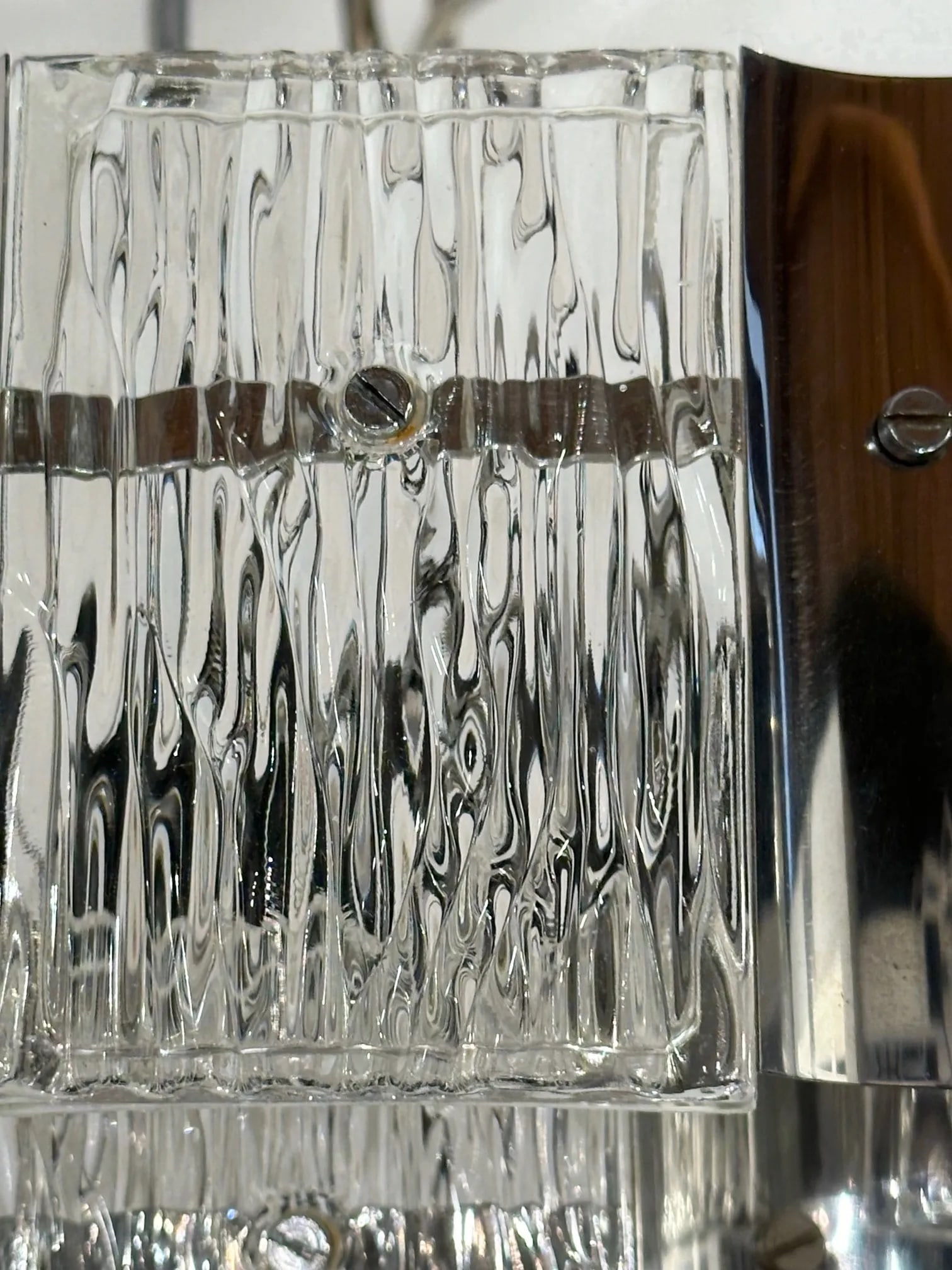 Mid Century Modern Textured Glass & Chrome 3 Tier Chandelier - 8