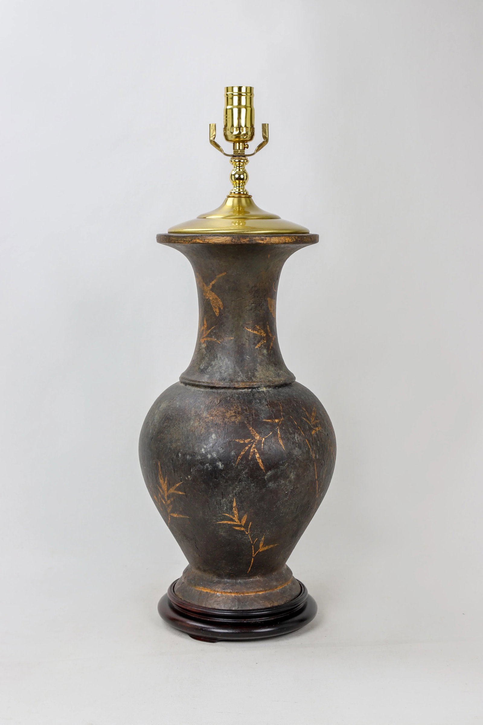 Vintage Vase Lamp With Golden Bamboo Painted by Brunschwig & Fils - 4