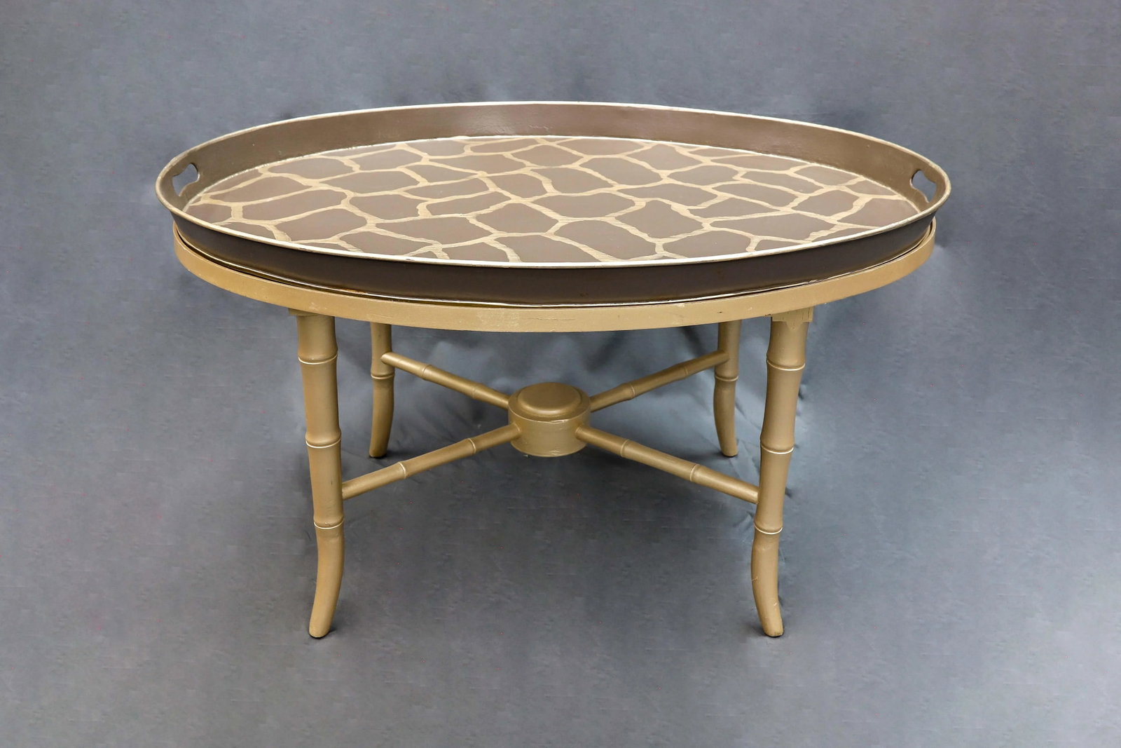 Vintage Asian Beige Tray Table With Faux Bamboo Legs - 2