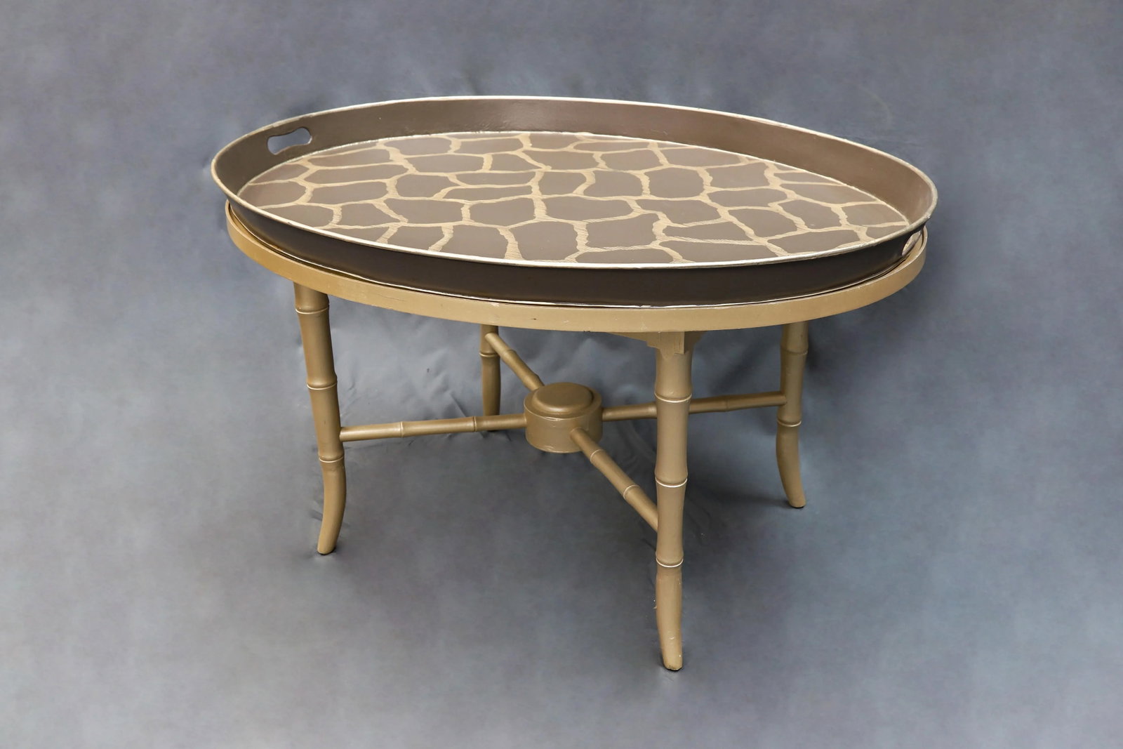 Vintage Asian Beige Tray Table With Faux Bamboo Legs - 3