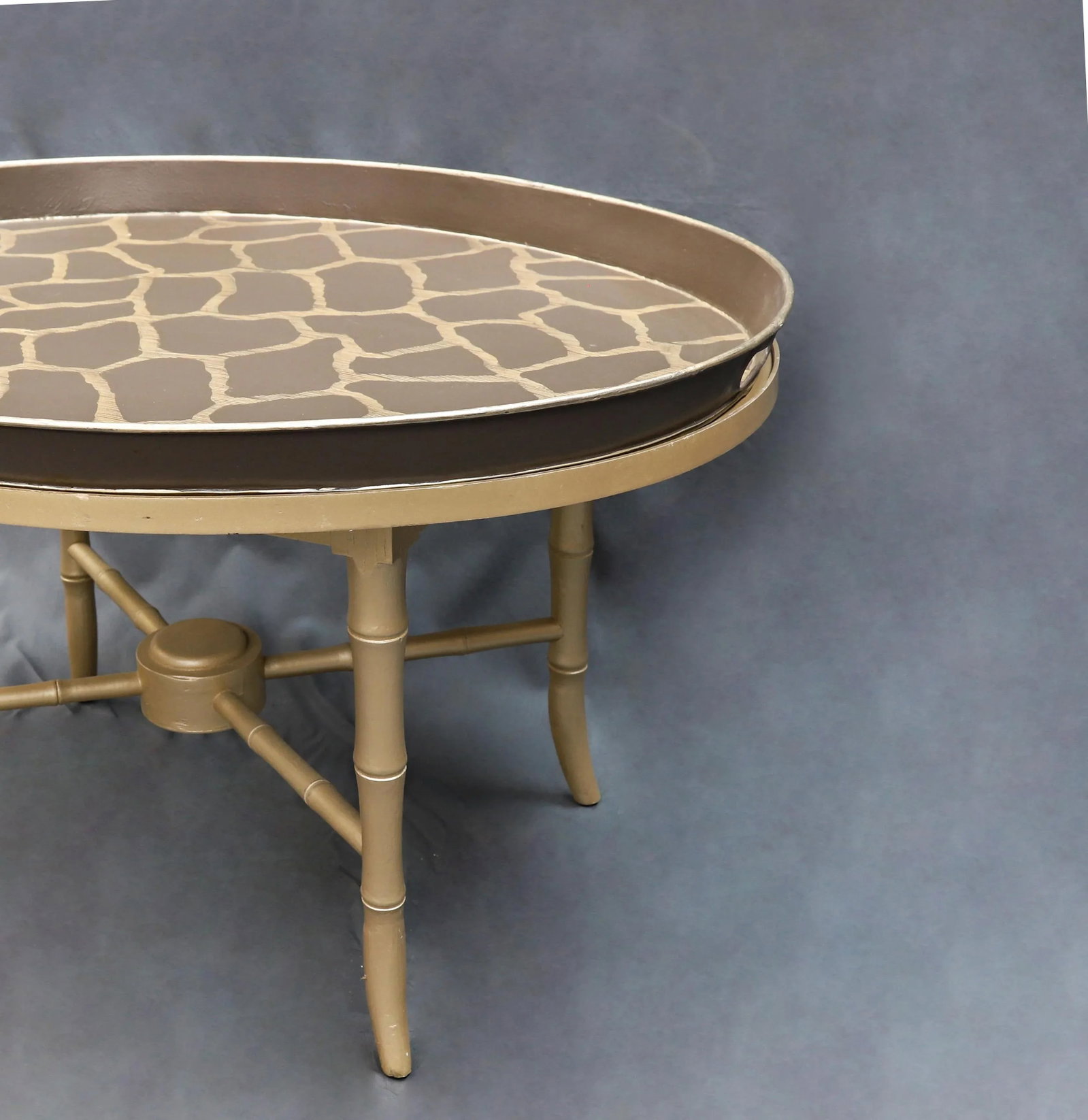 Vintage Asian Beige Tray Table With Faux Bamboo Legs - 7