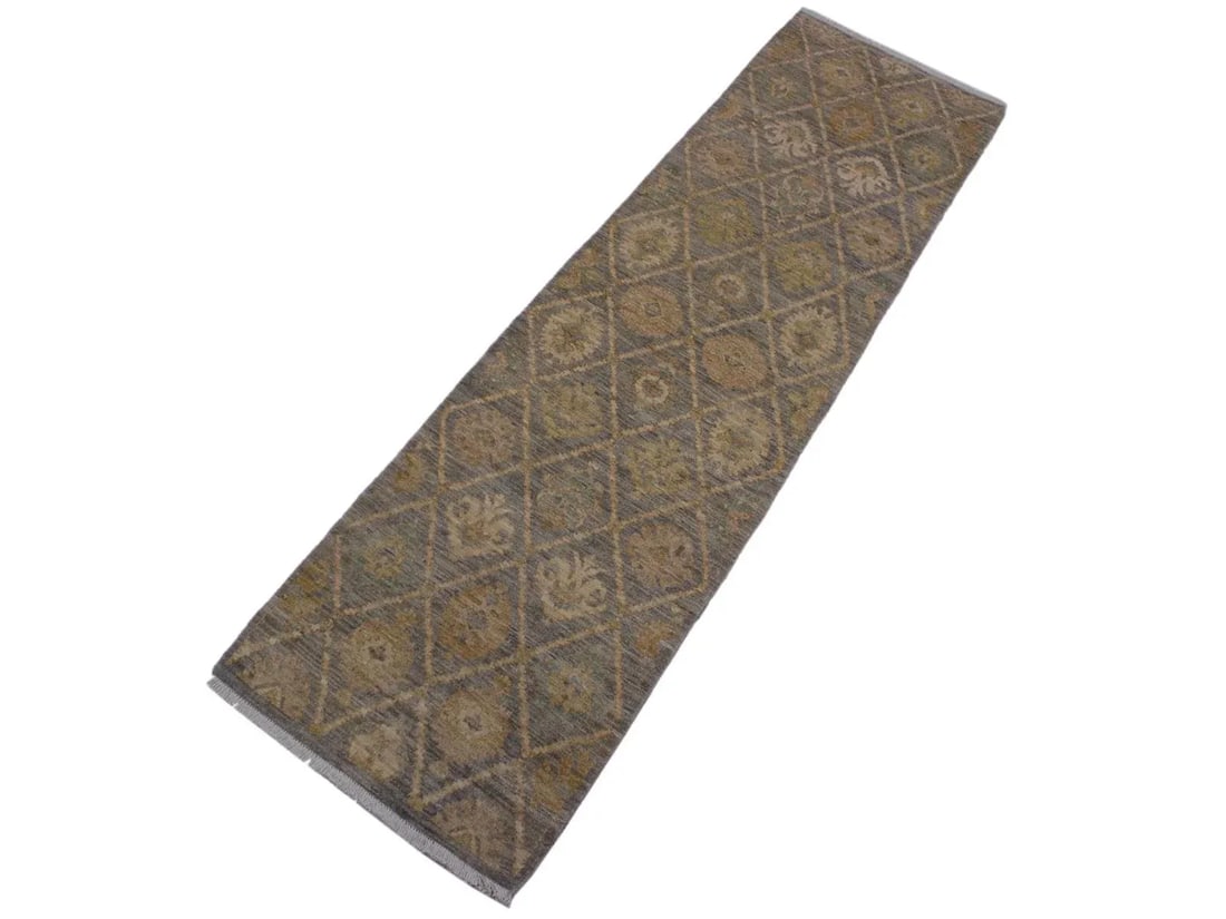 1990s Boho Chic Modern Heidy Gray/Ivory Hand-Knotted Wool Rug - 2"²7"³ × 9"² - 2