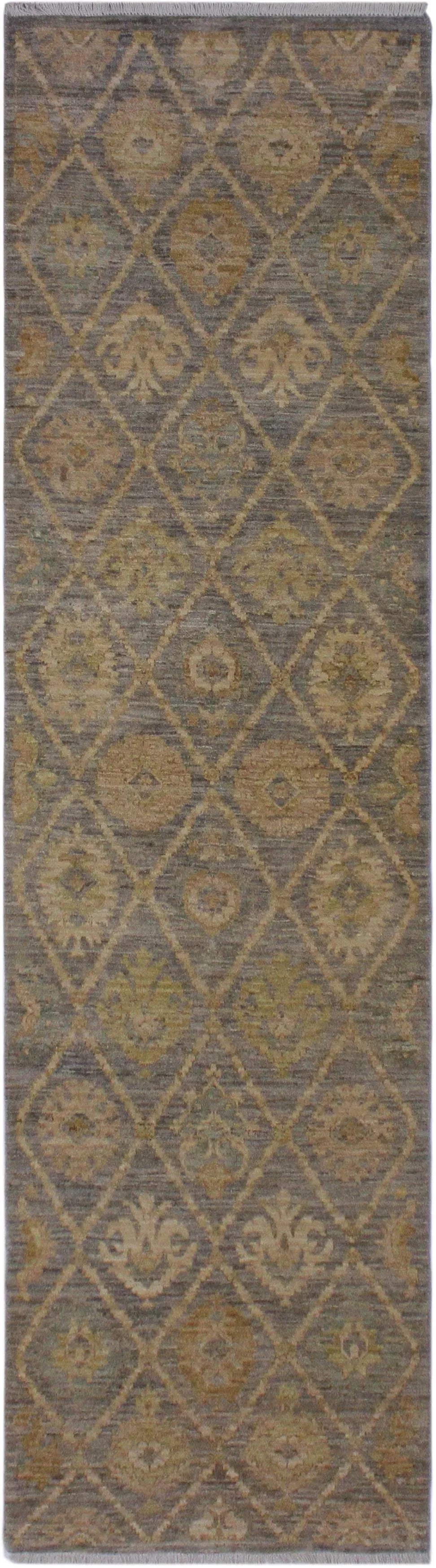 1990s Boho Chic Modern Heidy Gray/Ivory Hand-Knotted Wool Rug - 2"²7"³ × 9"² - 8