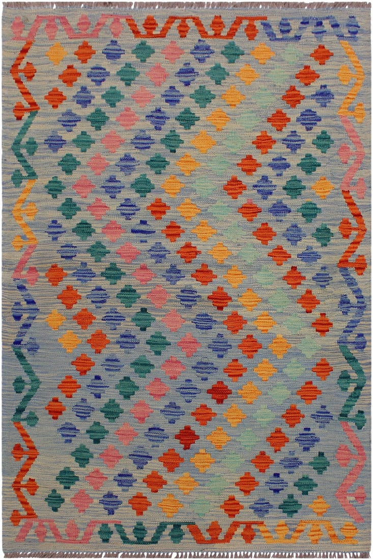 Shabby Chic Kilim Hand-Woven Wool Rug - 3"²3"³ × 4"²10"³: Add a touch of elegance to your home with this casual chic hand woven Tribal Kilim wool rug. Constructed on a loom by Nomad Turkman people with hand spun wool and 100% Natural Vegetable dyes these bea