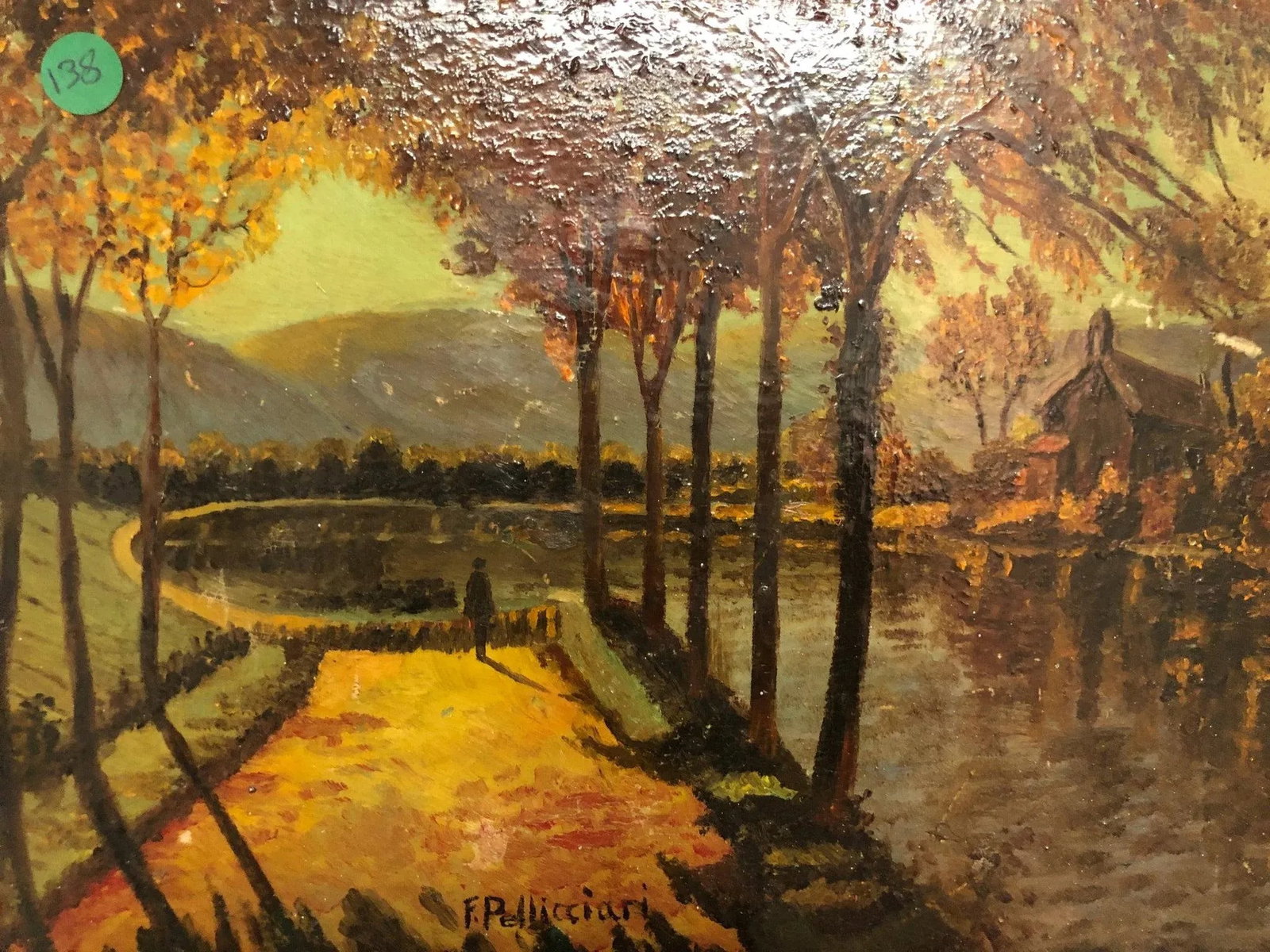 Silent Walk at Sundown - Vintage Oil on Board Signed on the Bottom - 4