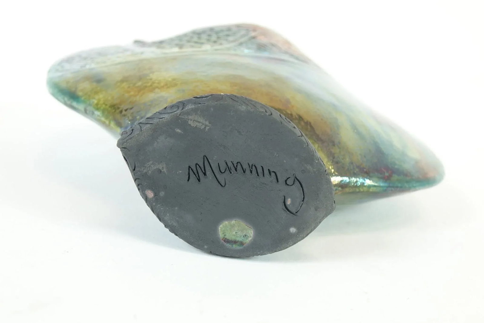 Iridescent Clay Vessel Signed - 2