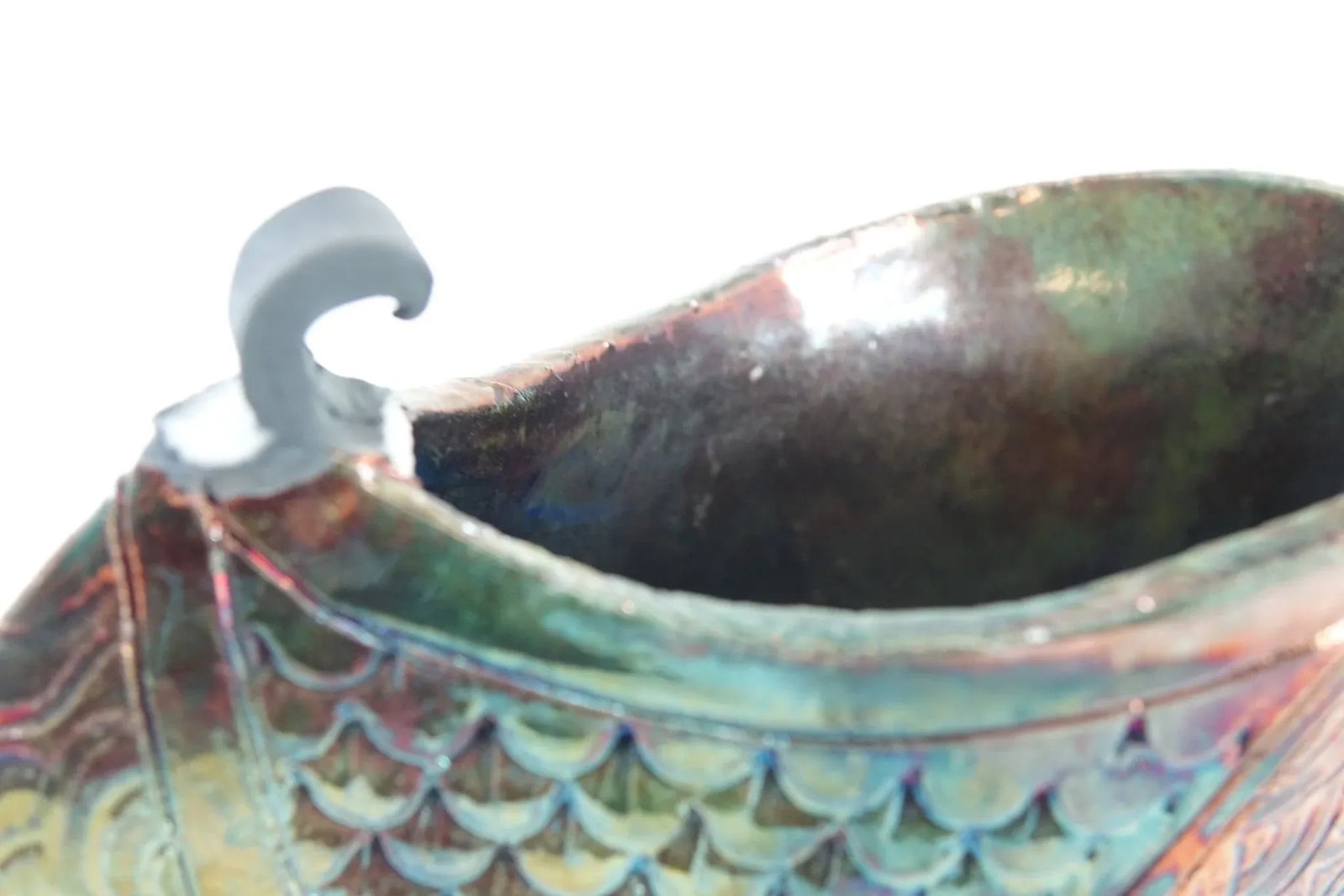 Iridescent Clay Vessel Signed - 4