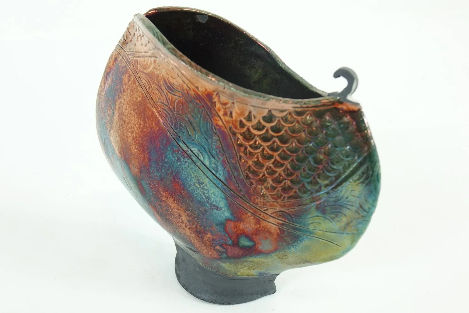 Iridescent Clay Vessel Signed - 6