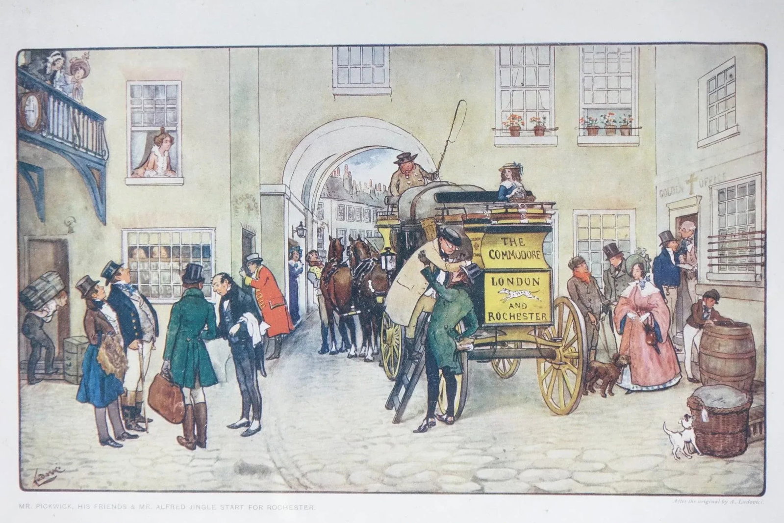 Mr Pickwick, His Friends and Mr Alfred Jungle Start for Rochester - Mid 20th Century Print of Orig - 4