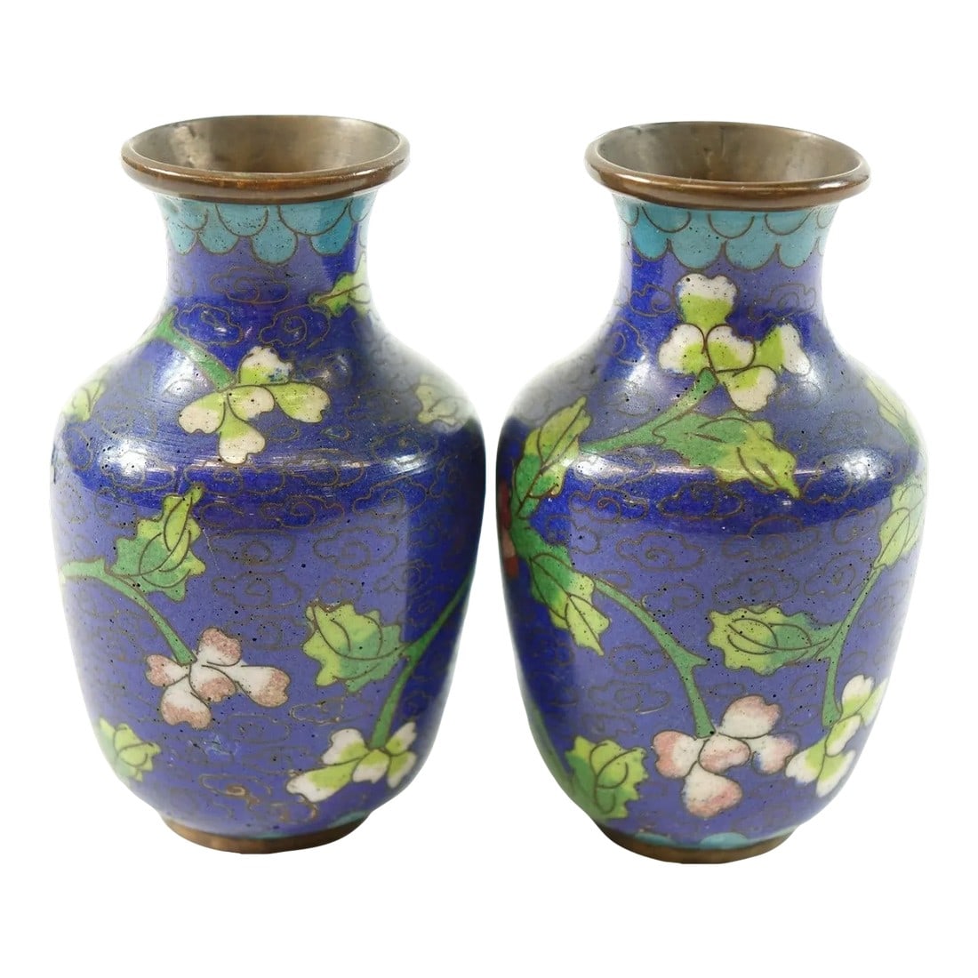 Vintage Chinese Cloisonne Vases - A Pair: Pair of Vintage Chinese Cloisonné Vases - 4.5" x 2.5" x 3.5" This beautiful pair of vintage Chinese cloisonné vases showcases intricate craftsmanship and timeless elegance. Each vase
