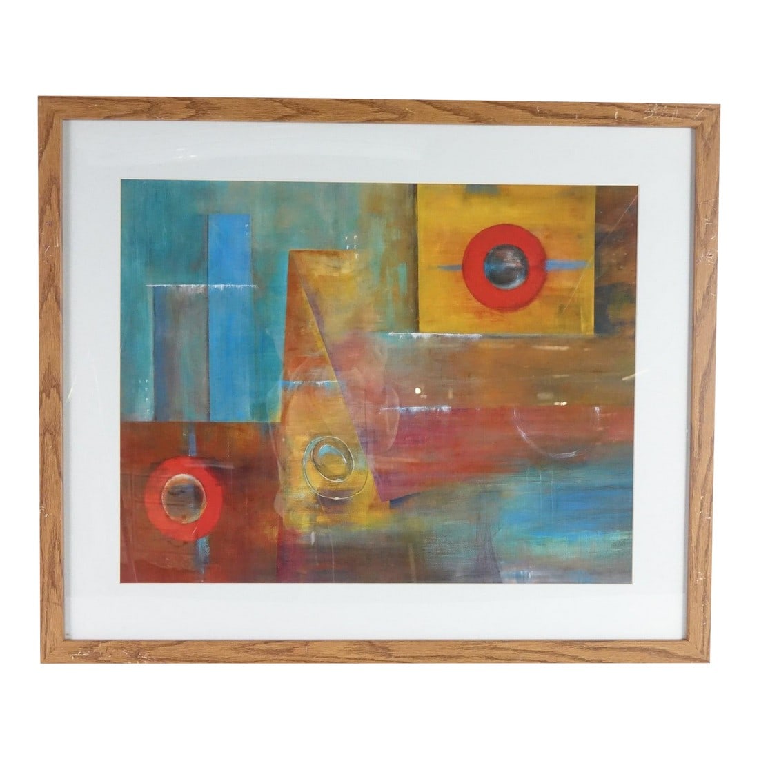 Satori I by Iris Vargas - Print of Original Abstract Oil on Canvas, Framed: Satori I is a striking print based on an original oil painting by contemporary artist Iris Vargas. This piece celebrates geometric abstraction through a carefully composed arrangement of shapes,