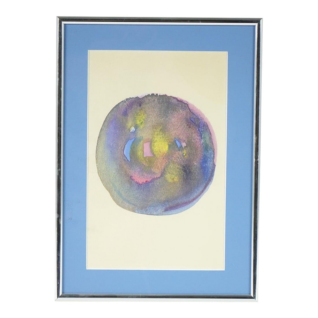 Abstract Sphere Watercolor on Paper Original: Abstract Sphere – Original Watercolor on Paper – 10" x 13.5" (Framed) This original abstract watercolor presents a hypnotic, dreamlike sphere at the center of the composition, rendered in