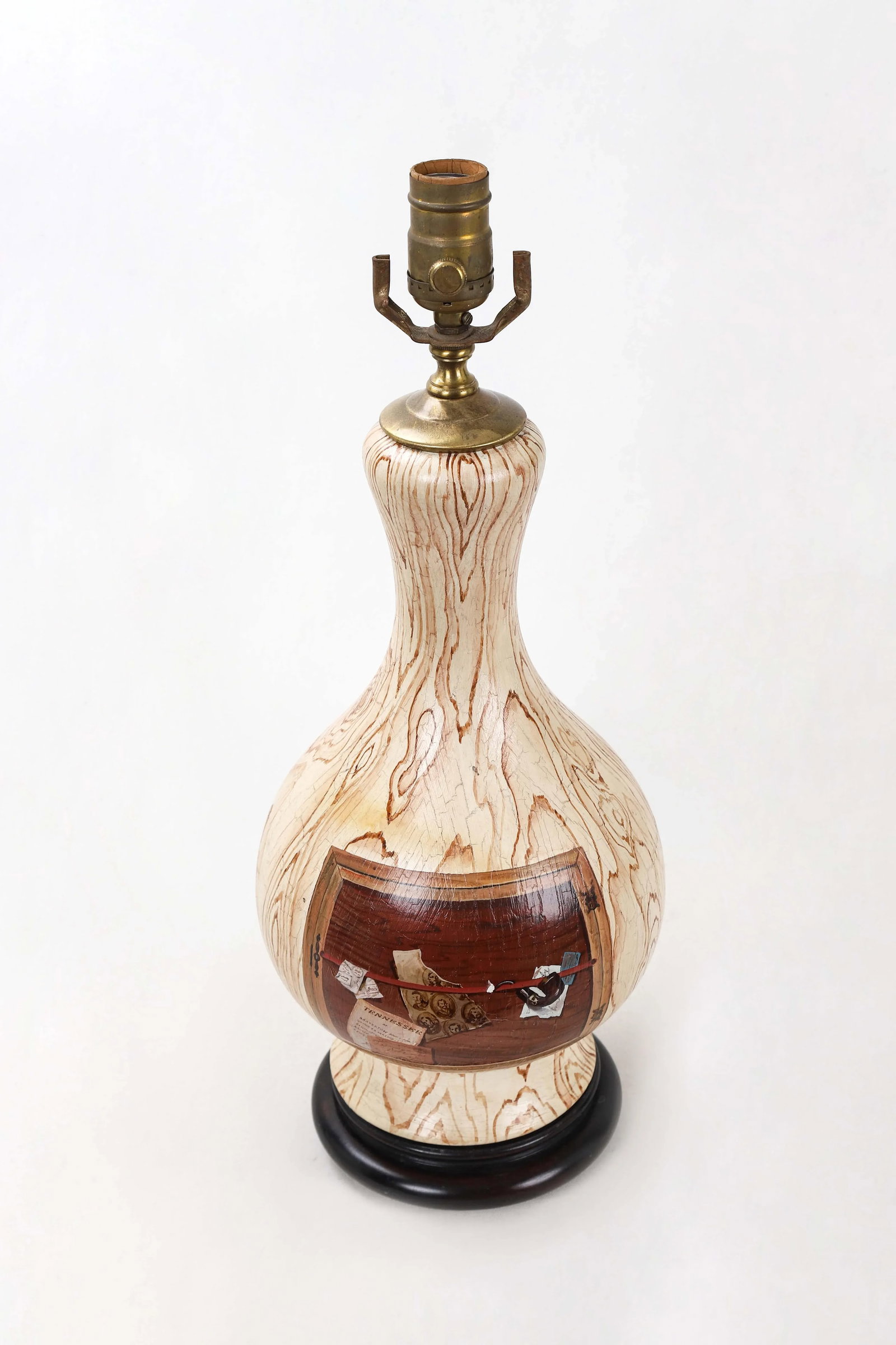 1980s Vintage Wooden Vase Lamp With Faux Wood Finish - 2