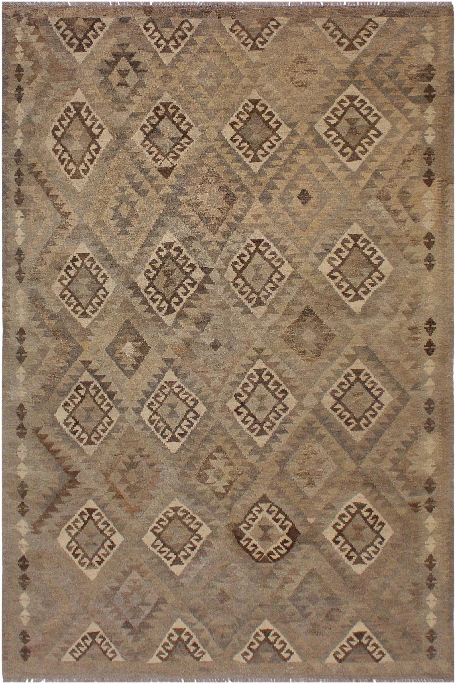 Boho Chic Tan/Gray Hand-Woven Kilim Wool Rug - 5'11 X 8'3 - 8