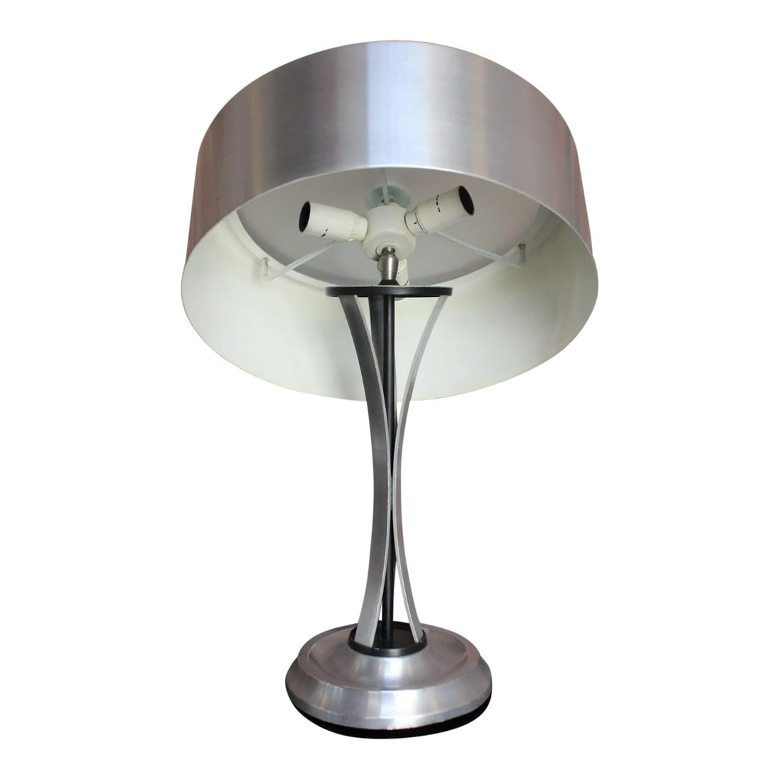 Vintage Italian Adjustable Aluminum Table Lamp by Oscar Torlasco for Lumi: Polished aluminum table lamp with inset frosted glass shade by Oscar Torlasco for Lumi (Italy, ca. 1960s). Ingenious design, marrying form and function designed with a useful adjustability function wi