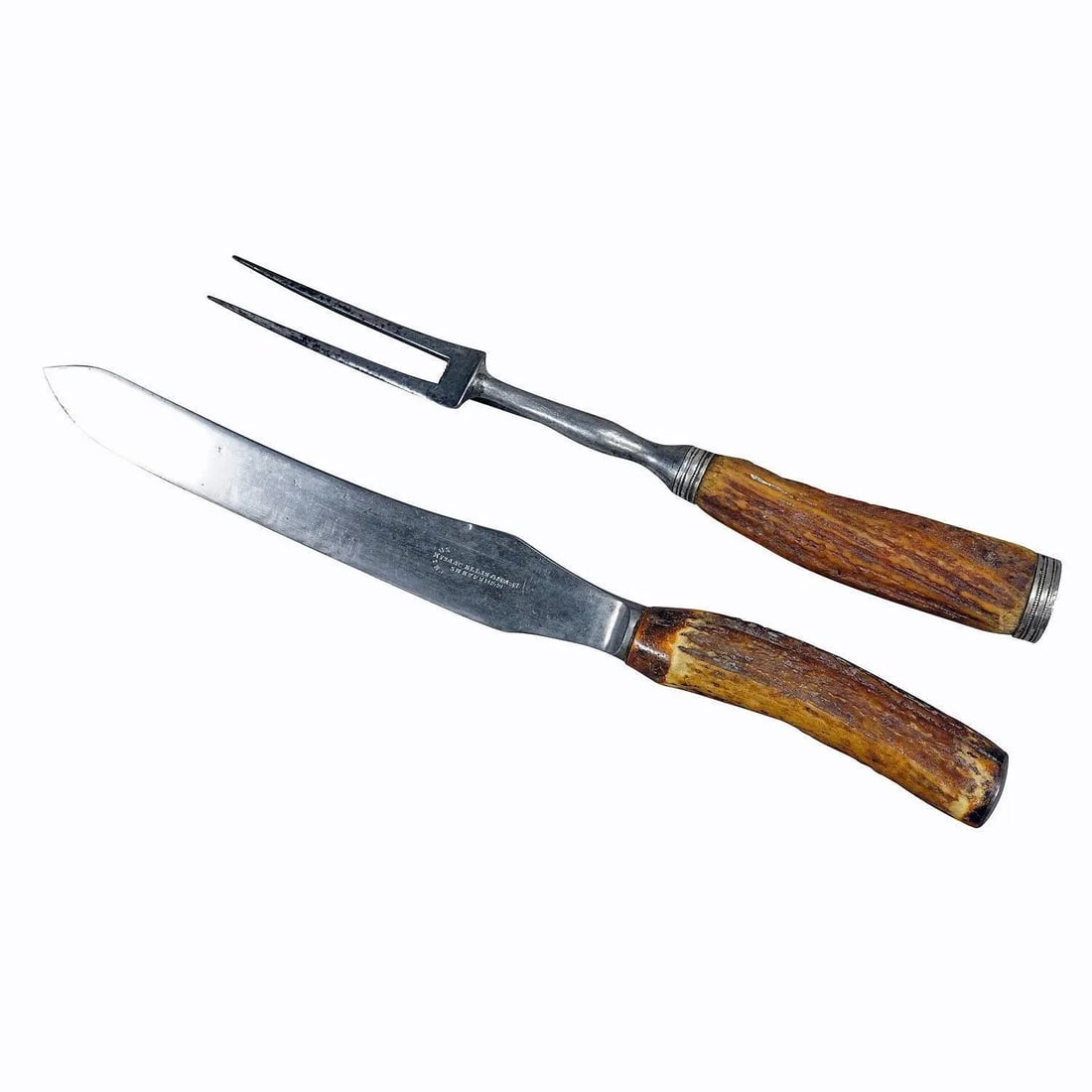 Antique Deer Horn Carving Set, Sheffield ca. 1900s - Set of 2 - 2