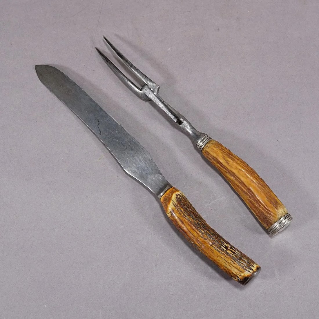 Antique Deer Horn Carving Set, Sheffield ca. 1900s - Set of 2 - 3