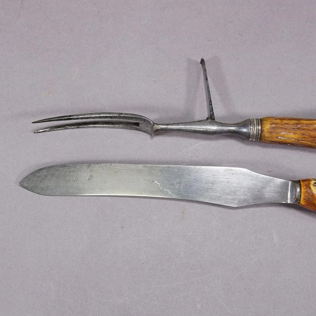 Antique Deer Horn Carving Set, Sheffield ca. 1900s - Set of 2 - 4