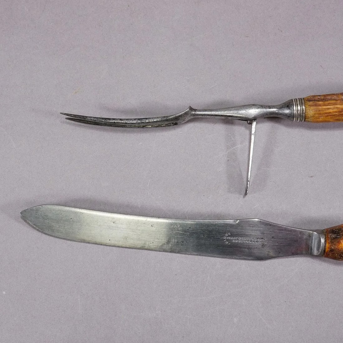 Antique Deer Horn Carving Set, Sheffield ca. 1900s - Set of 2 - 5