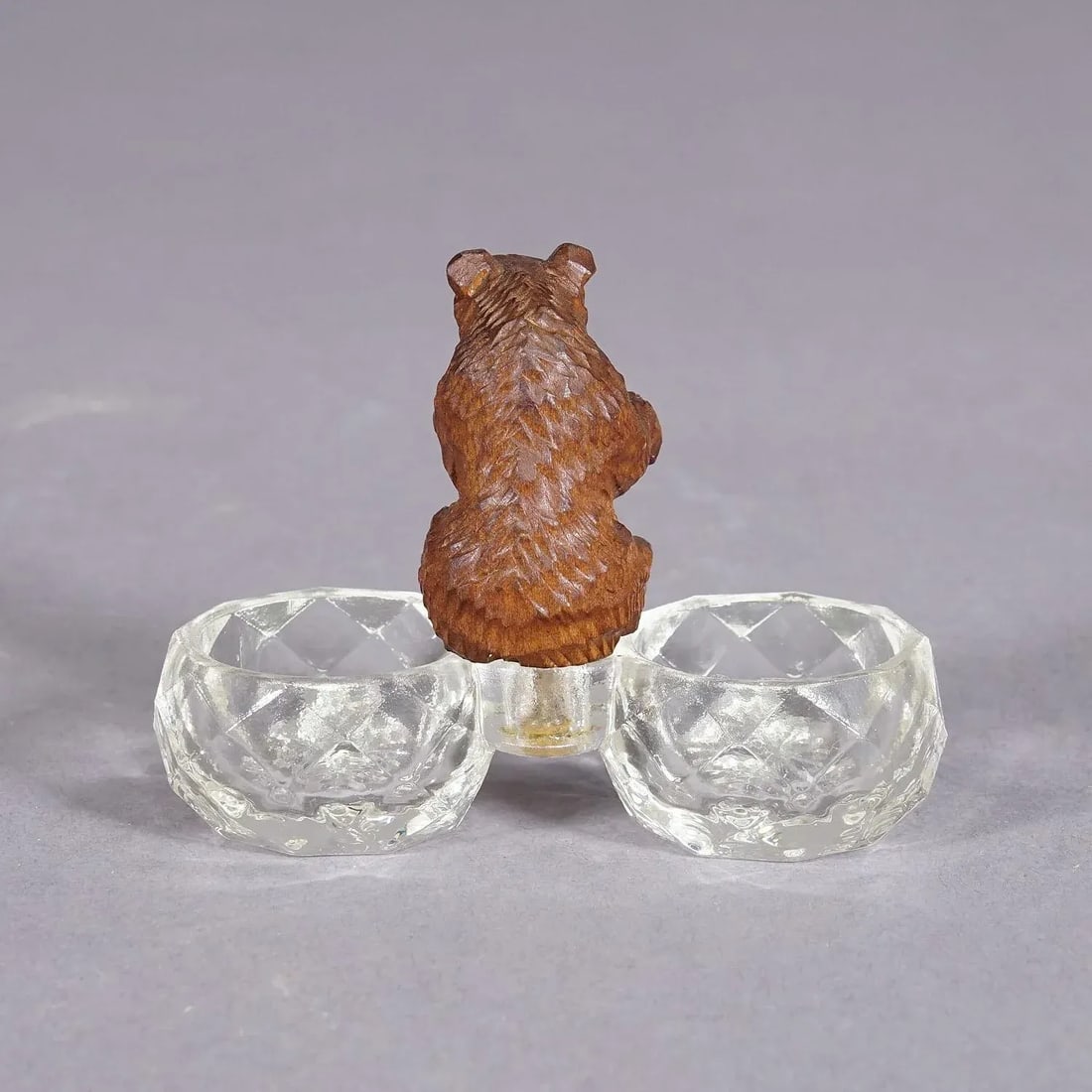 Antique Salt and Pepper Bowl With Wooden Carved Bear - 4