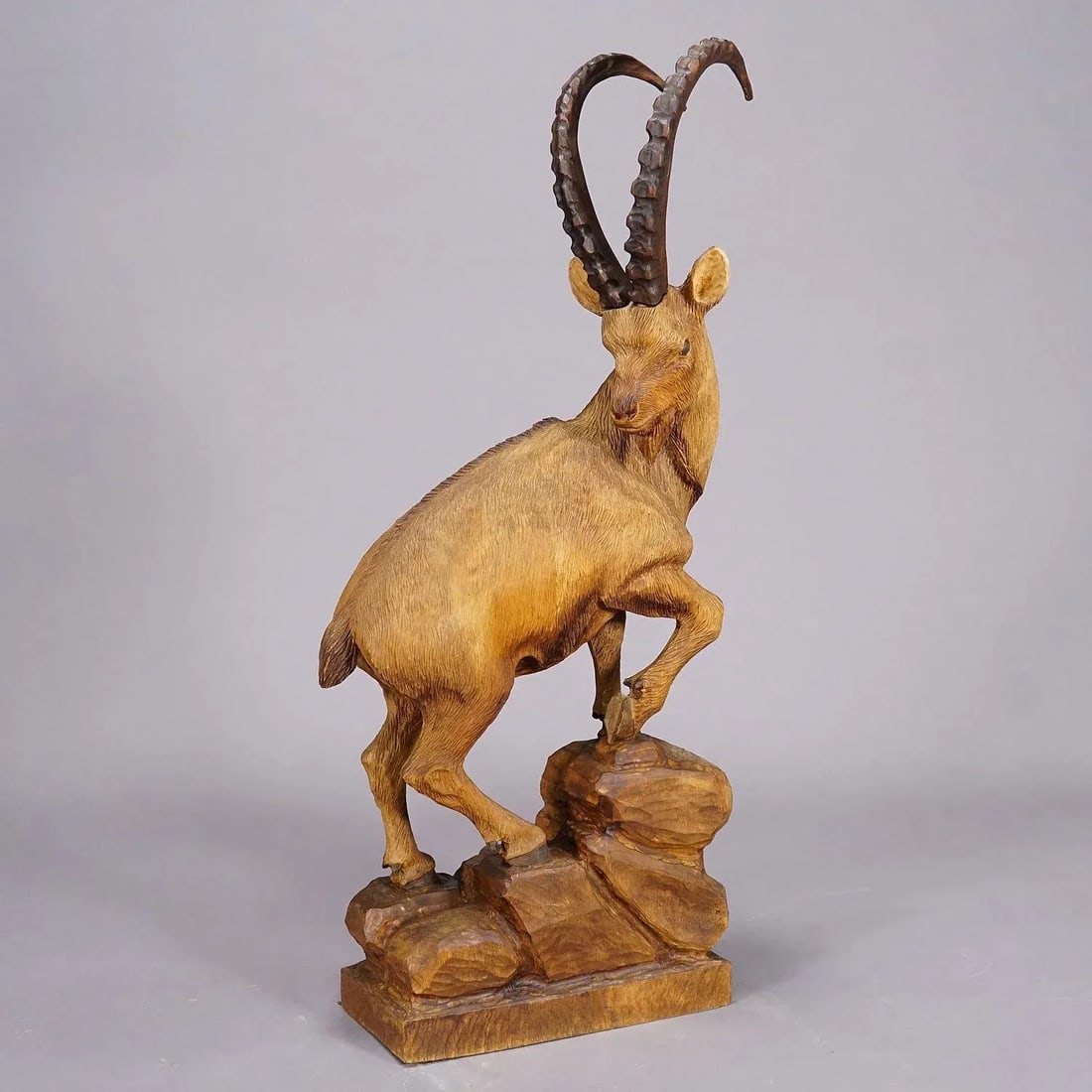 Wooden Carved Ibex and Chamois Sculptures Attr. To Rudolf Heissl Jr. Ca. 1960s - 4