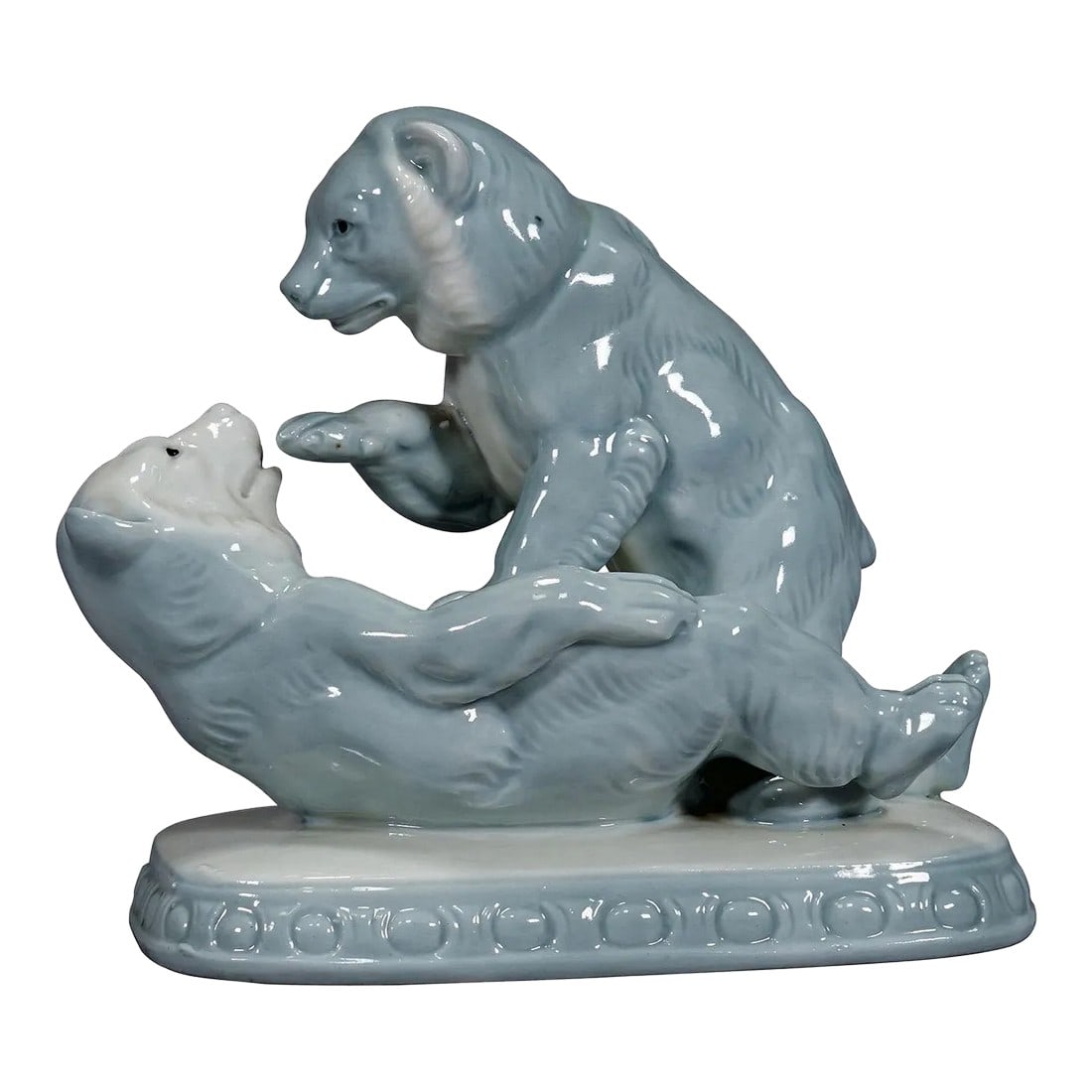 Vintage Porcelain Statue With Playing Bears, Germany, Ca 1950s: Vintage Porcelain Statue with Playing Bears, Germany, ca 1950s An vintage porcelain statue depicting playing bears, decorated with polychrome colors. Made in Germany ca. 1950s. Illegible maker's