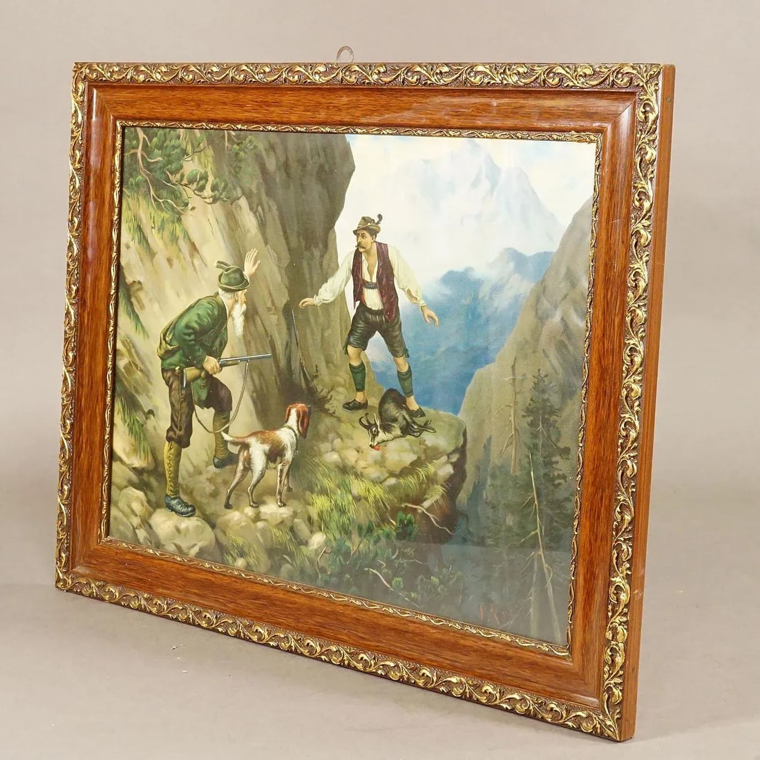 Antique Oil Print With Dramatic Poacher Scene After Josef Ringeisen - 2