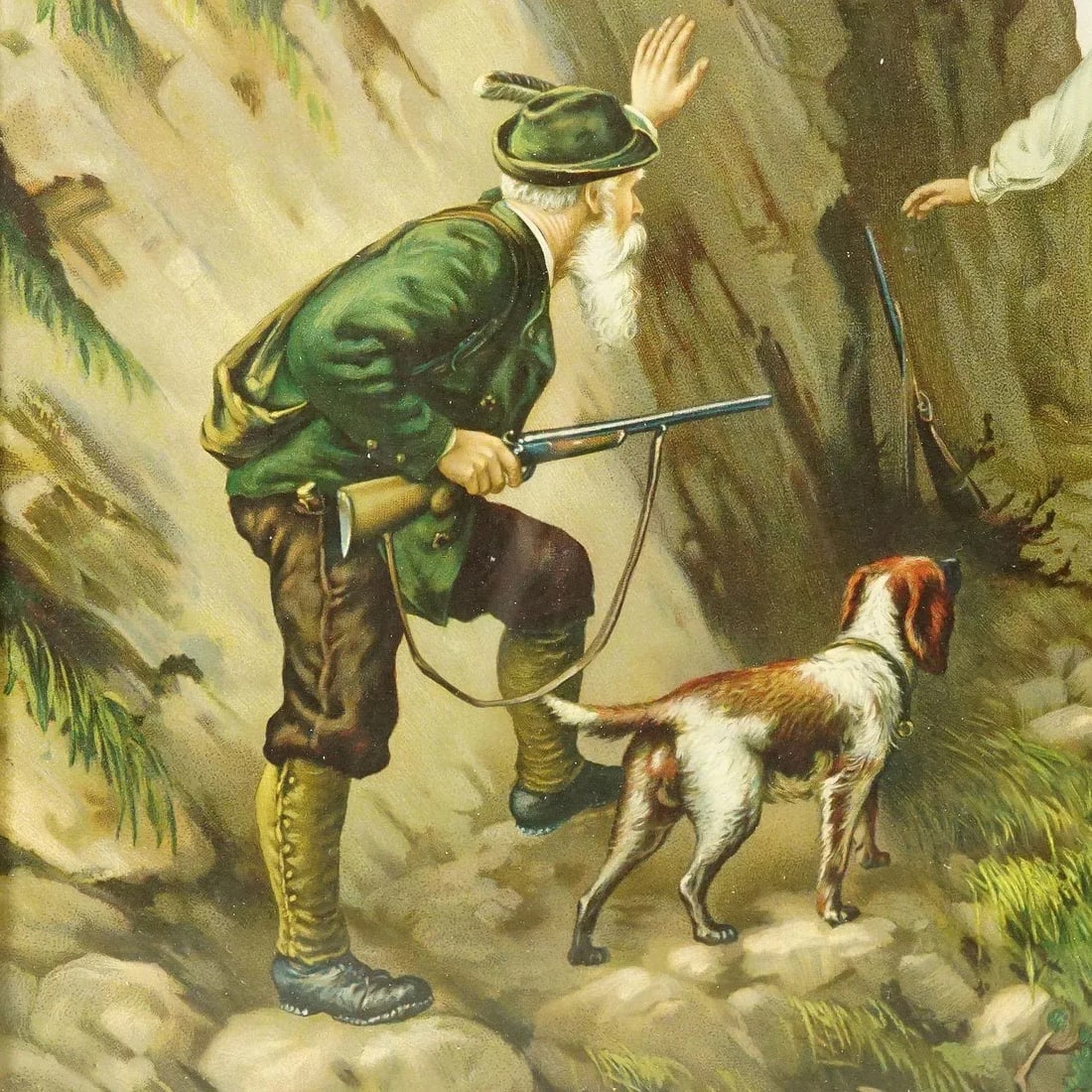 Antique Oil Print With Dramatic Poacher Scene After Josef Ringeisen - 3