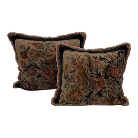 Hand Made Needlepoint Pillows With Bakelite Buttons -A Pair