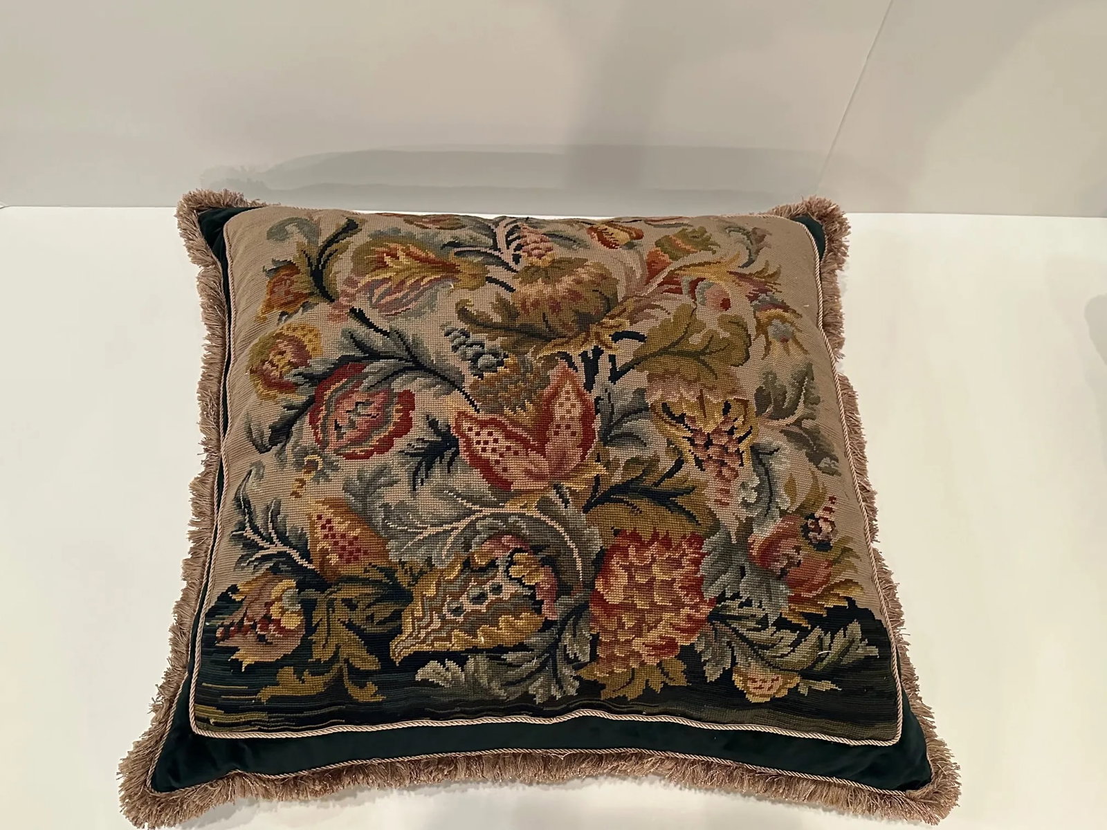 Hand Made Needlepoint Pillows With Bakelite Buttons -A Pair - 7