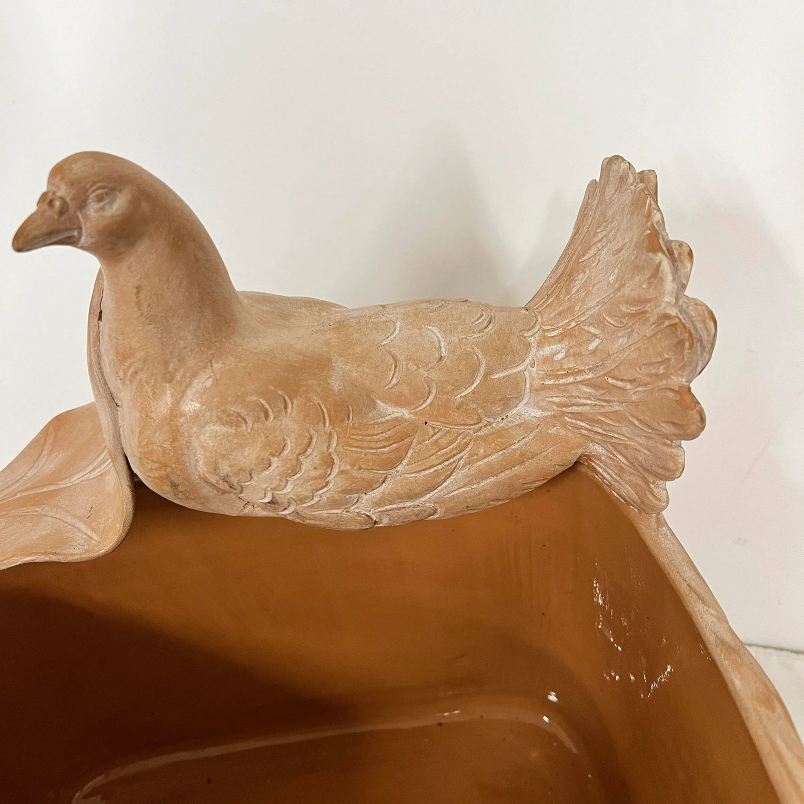 Handmade Terra Cotta Square Basket Planter With Attached Bird and Leaf - 5