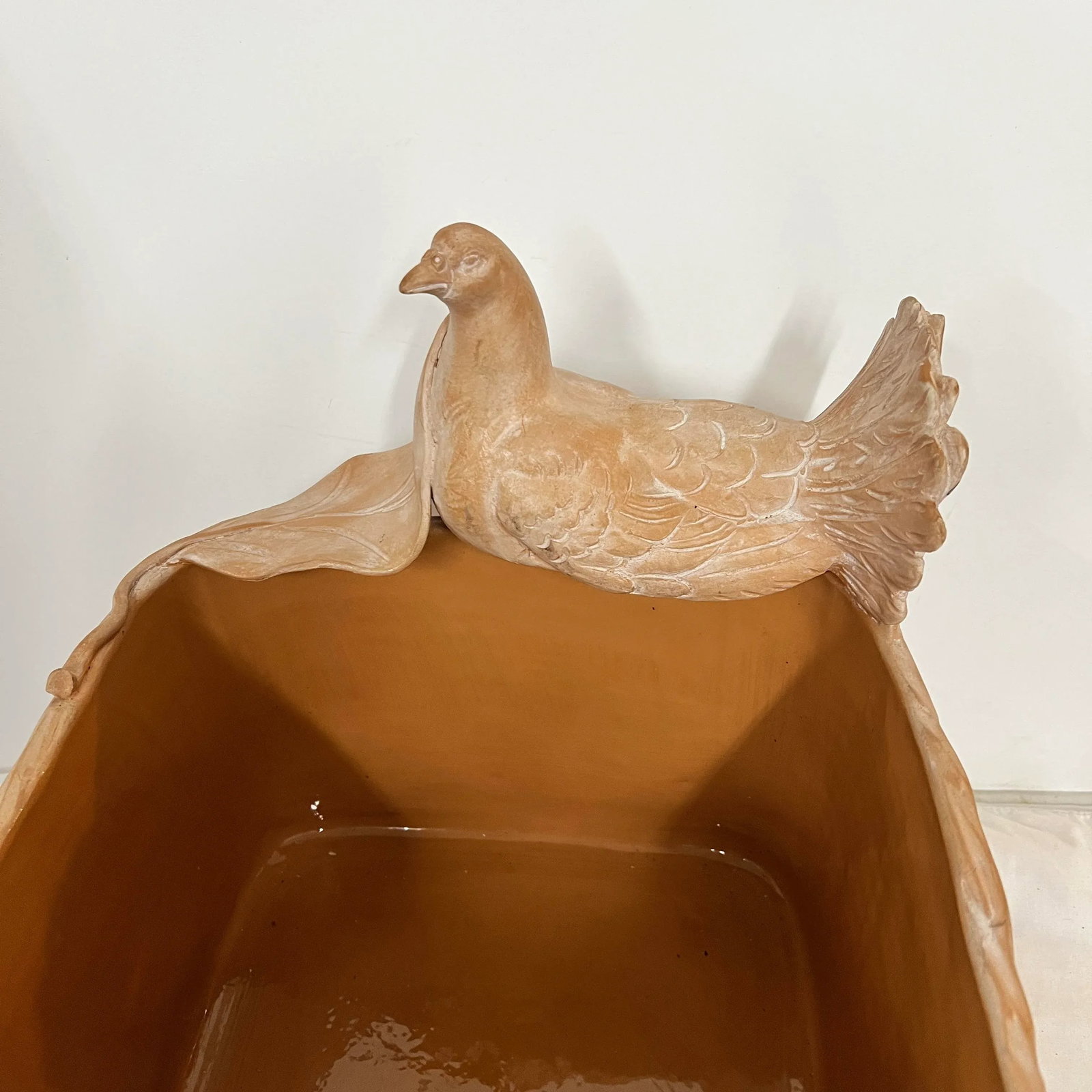 Handmade Terra Cotta Square Basket Planter With Attached Bird and Leaf - 8