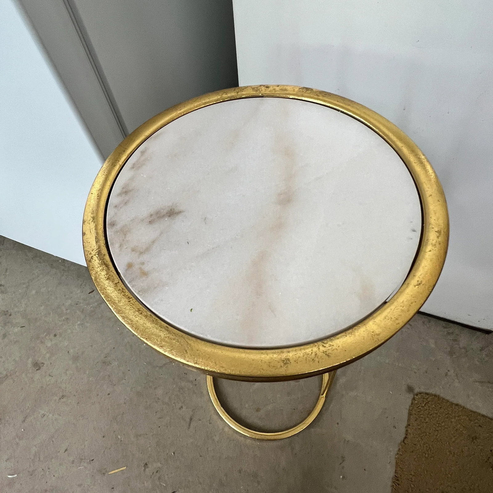 Modern Design Metal Gilt Gold Marble Top Round Side / Drink Table - 3