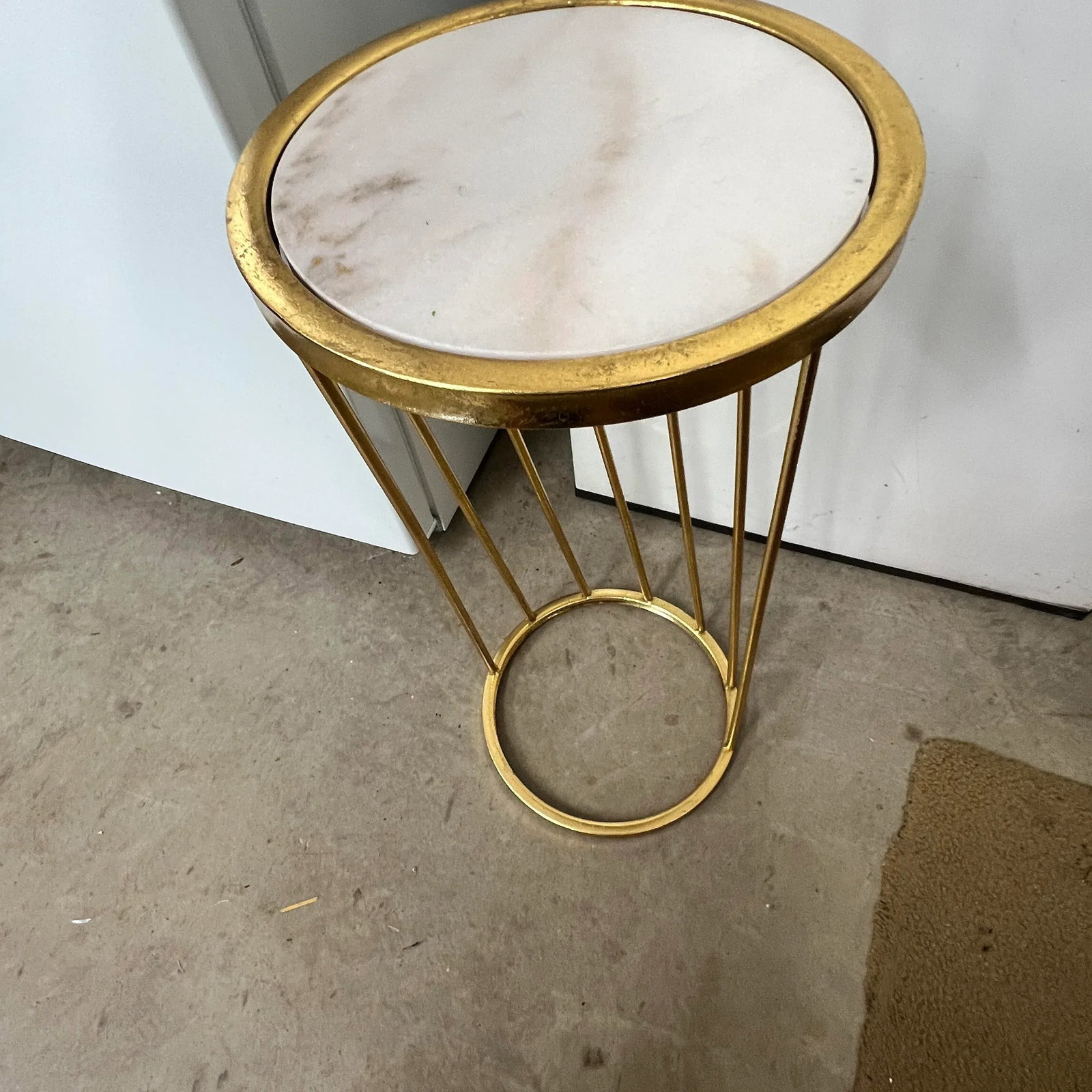Modern Design Metal Gilt Gold Marble Top Round Side / Drink Table - 4