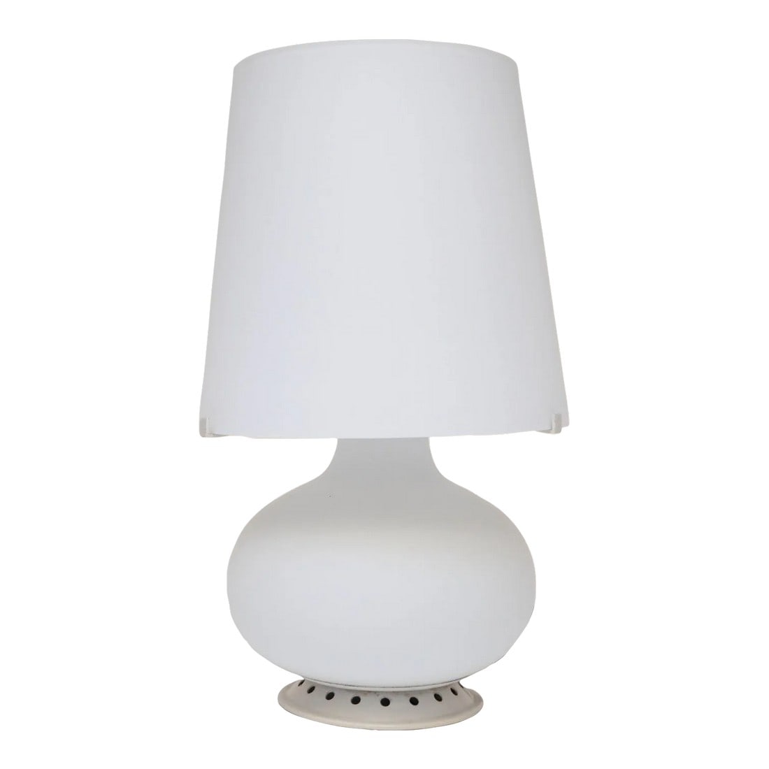 Vintage Italian Petite Glass Table Lamp by Max Ingrand for Fontana Arte: Smallest version of the iconic model 1853 frosted glass table lamp designed in 1954 by the French glassmaker, Max Ingrand, for Fontana Arte, Italy. Stylish, practical lamp occupying a small footprint 
