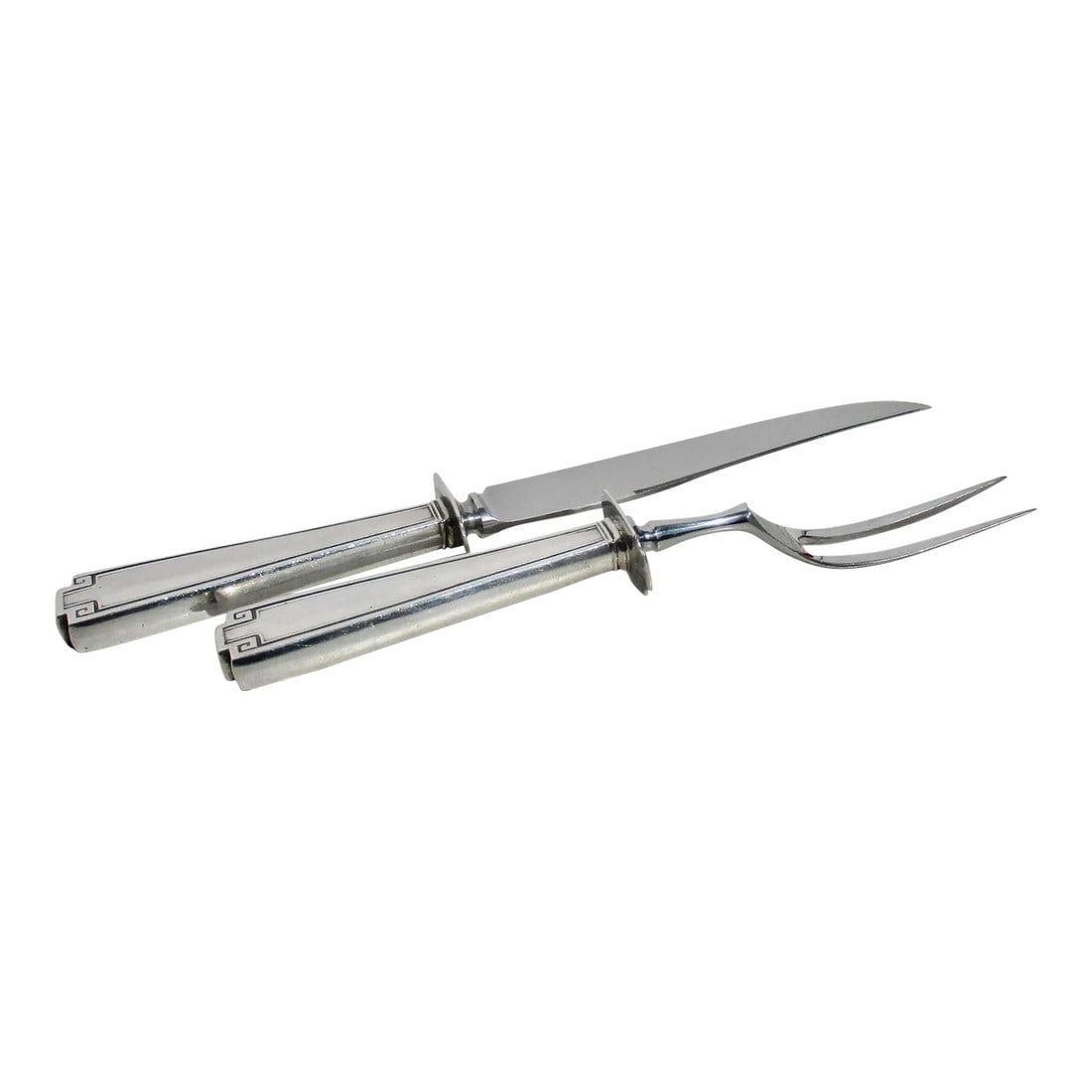 Art Deco "Etruscan" Carving Set by Gorham Sterling - a Set of 2: Art Deco Design carving set by Gorham. Known as the Etruscan pattern circa 1913. A beautifully elegant pattern that is always modern. The measurements are 9.5" long, the knife. The fork is 8.5" long