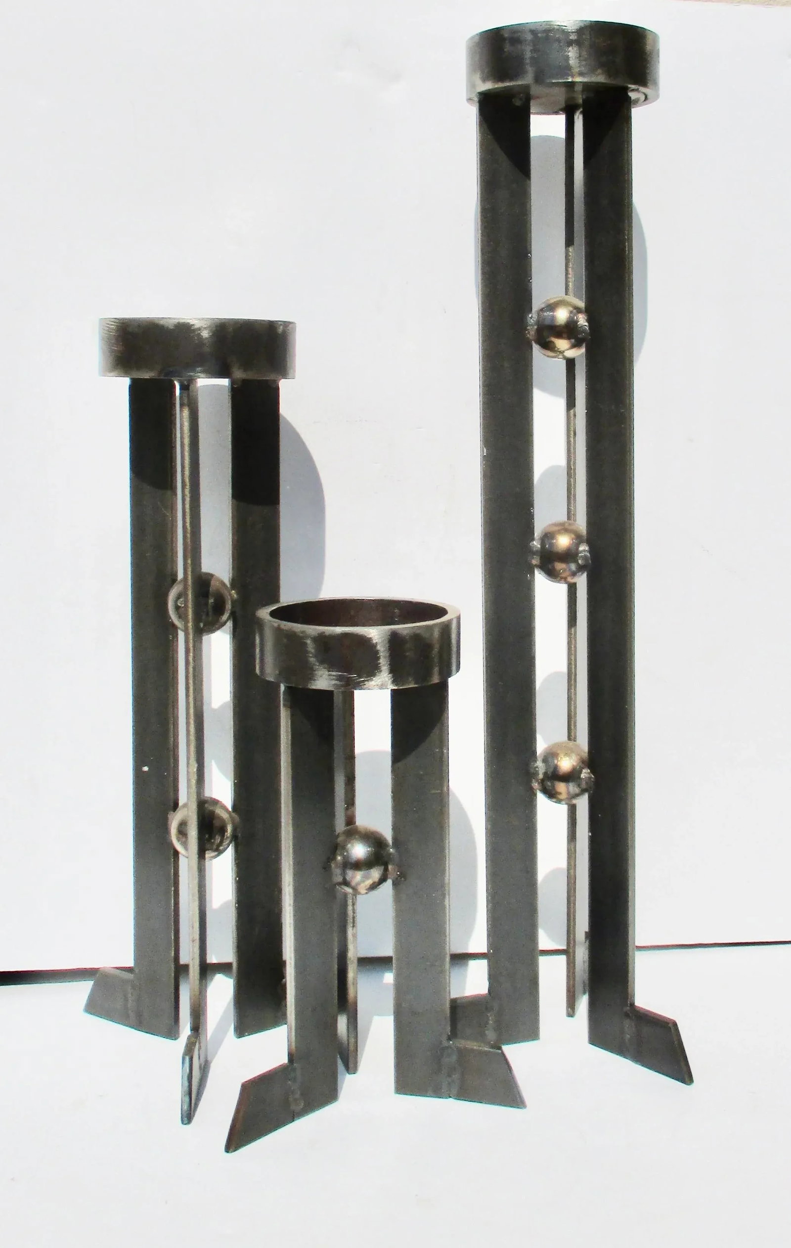 Large Set Welded Steel Candle Holders Circa 80s' - Set of 3 - 2