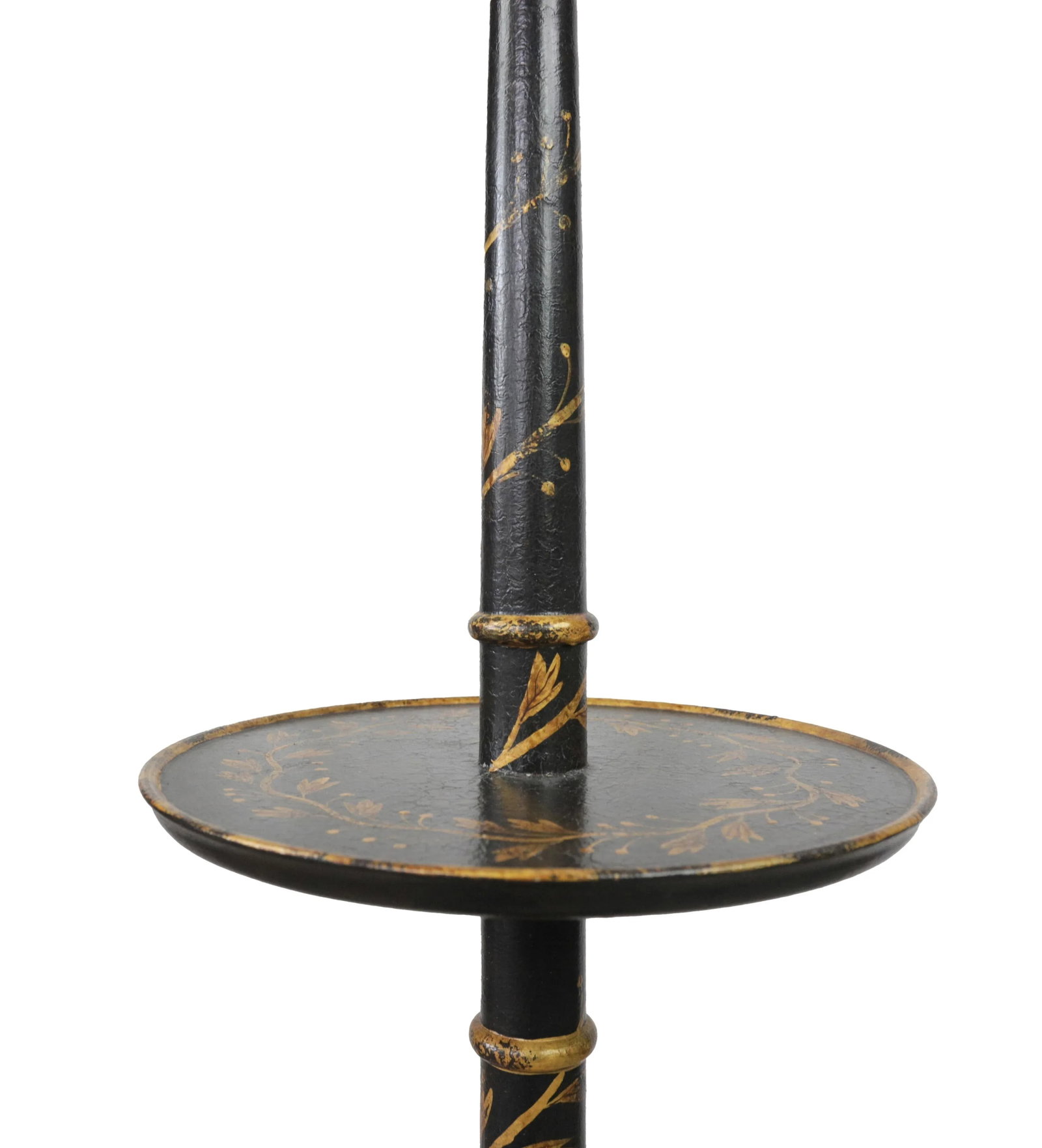 Vintage Black Small Table Floor Lamp With Hand-Painted Gold Laurel Leaves. - 5