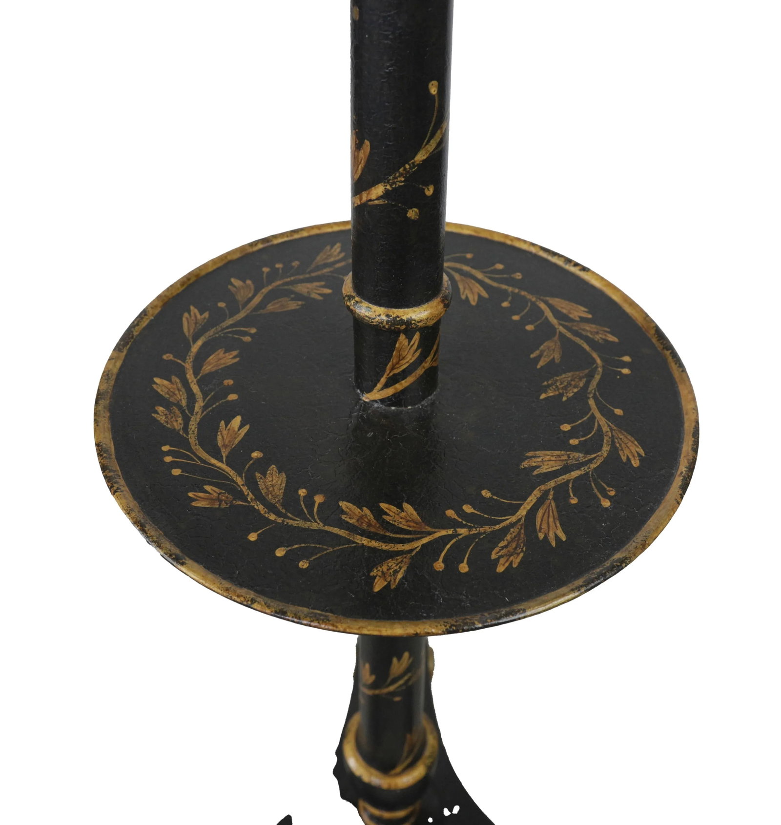Vintage Black Small Table Floor Lamp With Hand-Painted Gold Laurel Leaves. - 6