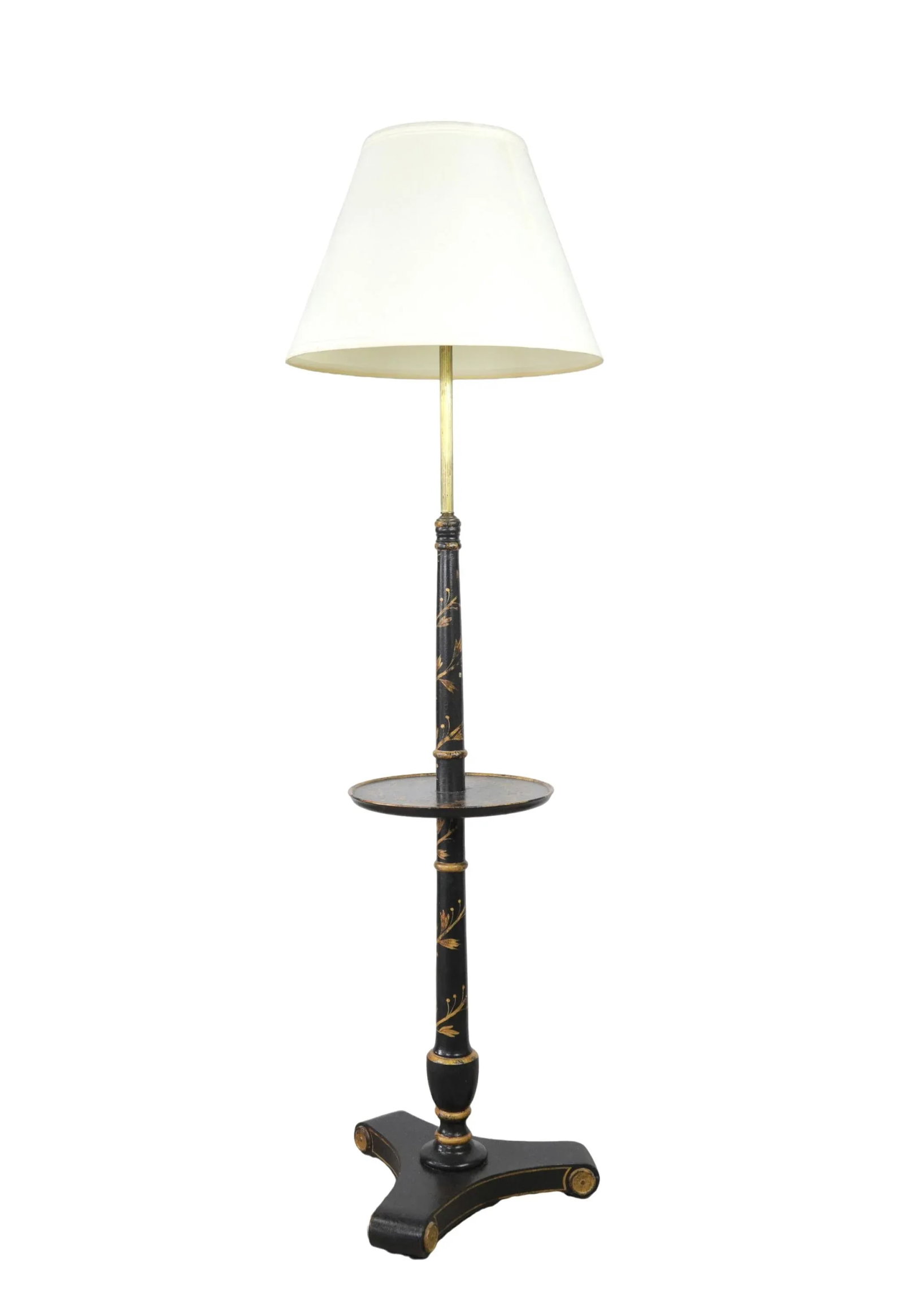 Vintage Black Small Table Floor Lamp With Hand-Painted Gold Laurel Leaves. - 8
