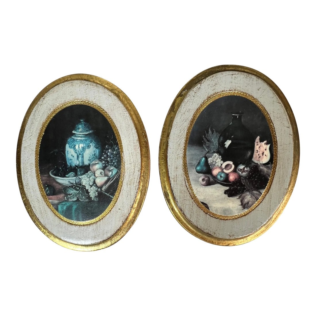 Mid Century Italian Florentine Still Life Plaques - a Pair: Mid Century Pair Italian Florentine still life plaques. Measure 5.5" w x .5" d x 7.5h. Condition: Alterations: Original Condition Unaltered Imperfections: Some Imperfections Condition Notes: Minor
