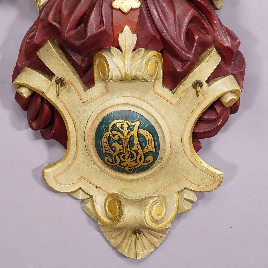 Expressive Carved Wooden Lady Towel Holder Ca. 1900 - 6