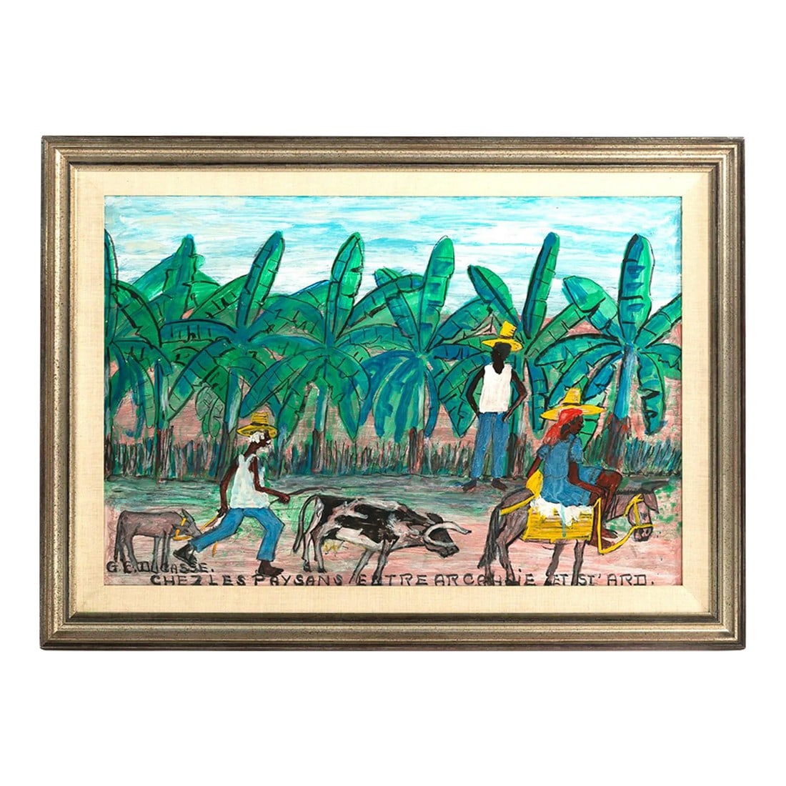 Mid 20th Century Original Signed Haitian Artist Gervais Emmanuel Ducasse "Ches Les Paysans Entre Arc: Original Signed Haitian Artist Gervais Emmanuel Ducasse "Ches Les Paysans Entre Arcanhsie Et St' Ard". Artist; Gervais Emmanuel Ducasse (Haitian, 1903-1988) Oil on masonite, signed "G.E. Ducasse" ll,