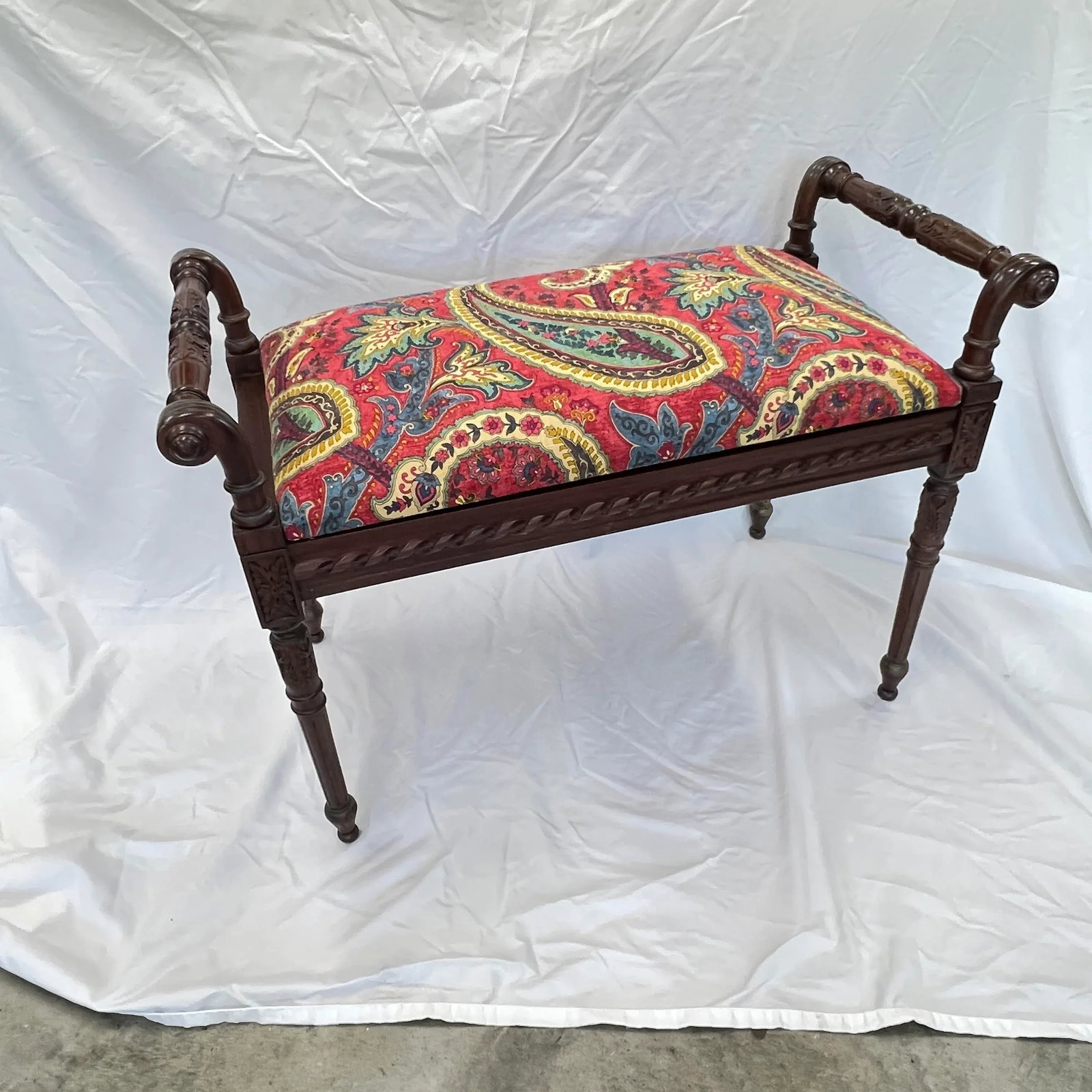 1920s Italian Hand Carved Mahogany Bench - 7