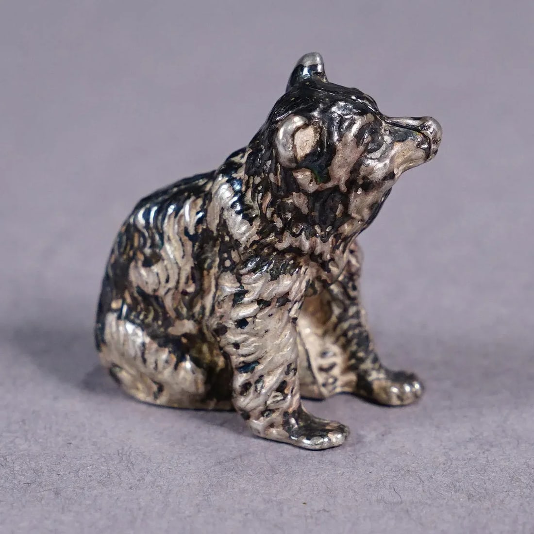 Tiny Sterling Cast of a Sitting Bear - 2