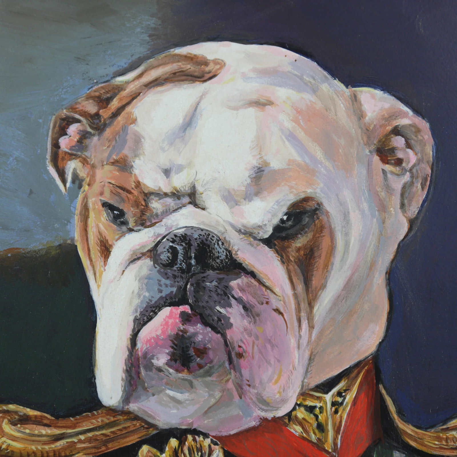 Vintage Iron Handmade Tray With Bulldog in Imperial Costume - 4